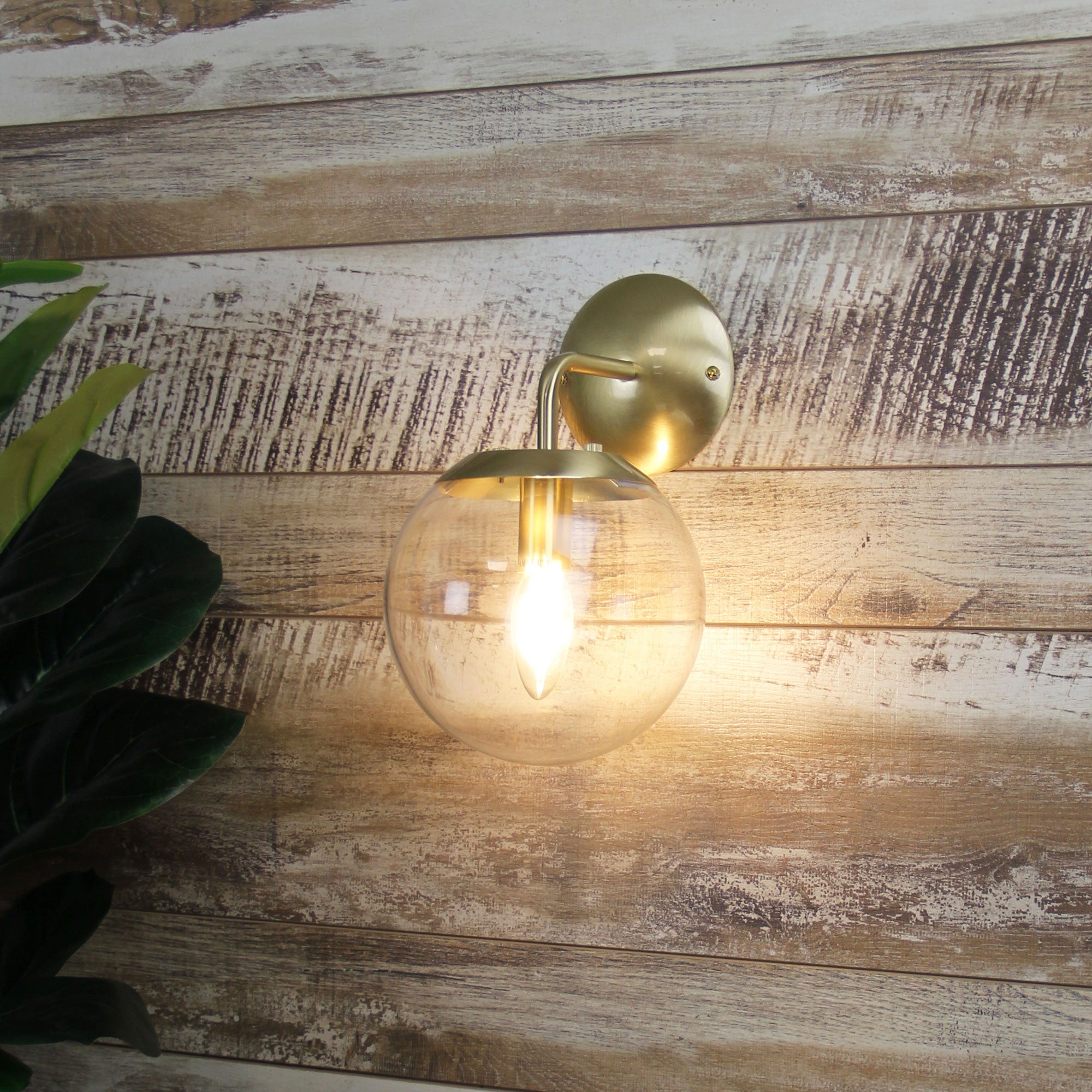Newton Brushed Brass And Clear Glass E14 Wall Light