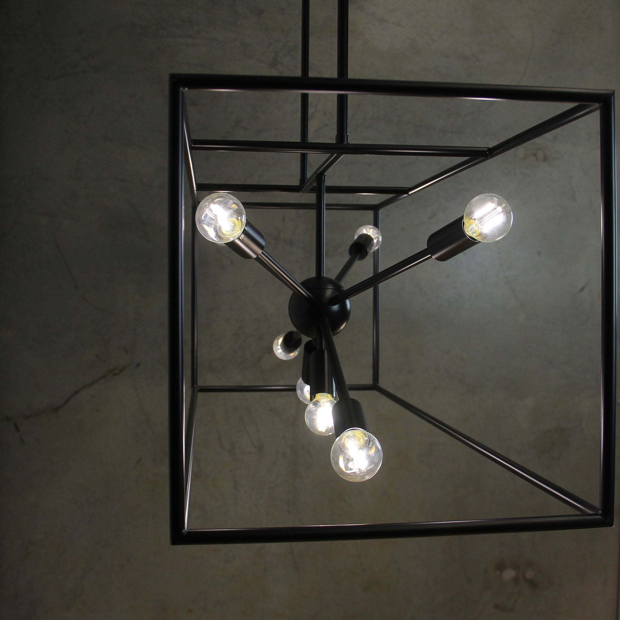 Georgetown.100 Black 8 Light E14 Designer Box Pendant With Exposed Globes