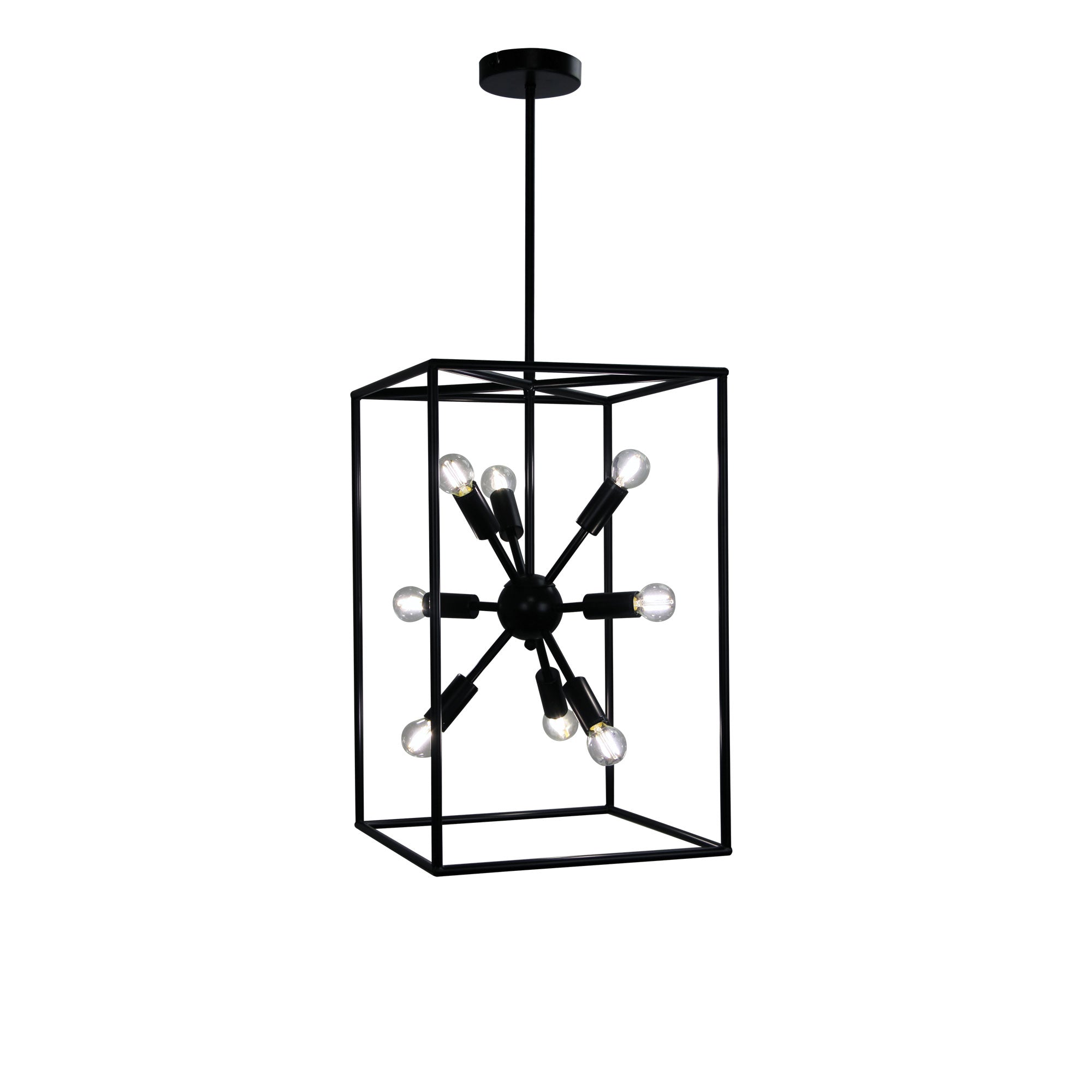 Georgetown.35 Black 8 Light E14 Designer Box Pendant With Exposed Globes