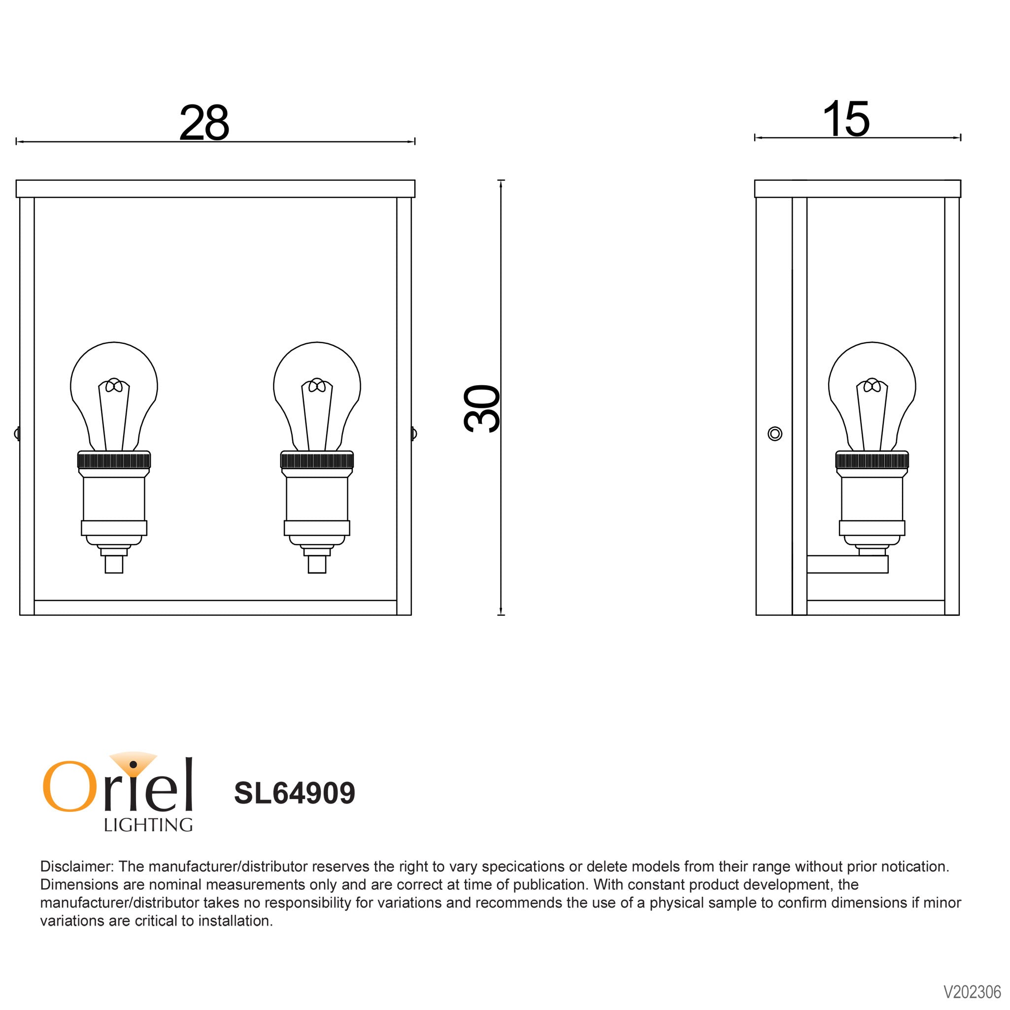 Oakland.2 Black 2 Light IP44 E27 Hamptons Style Wall Light