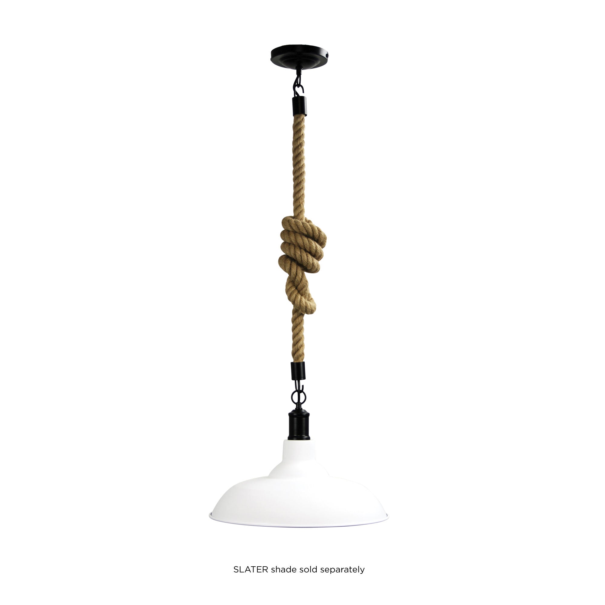 Rope.2M Matt Black And Coir 1 Light E27 Pendant