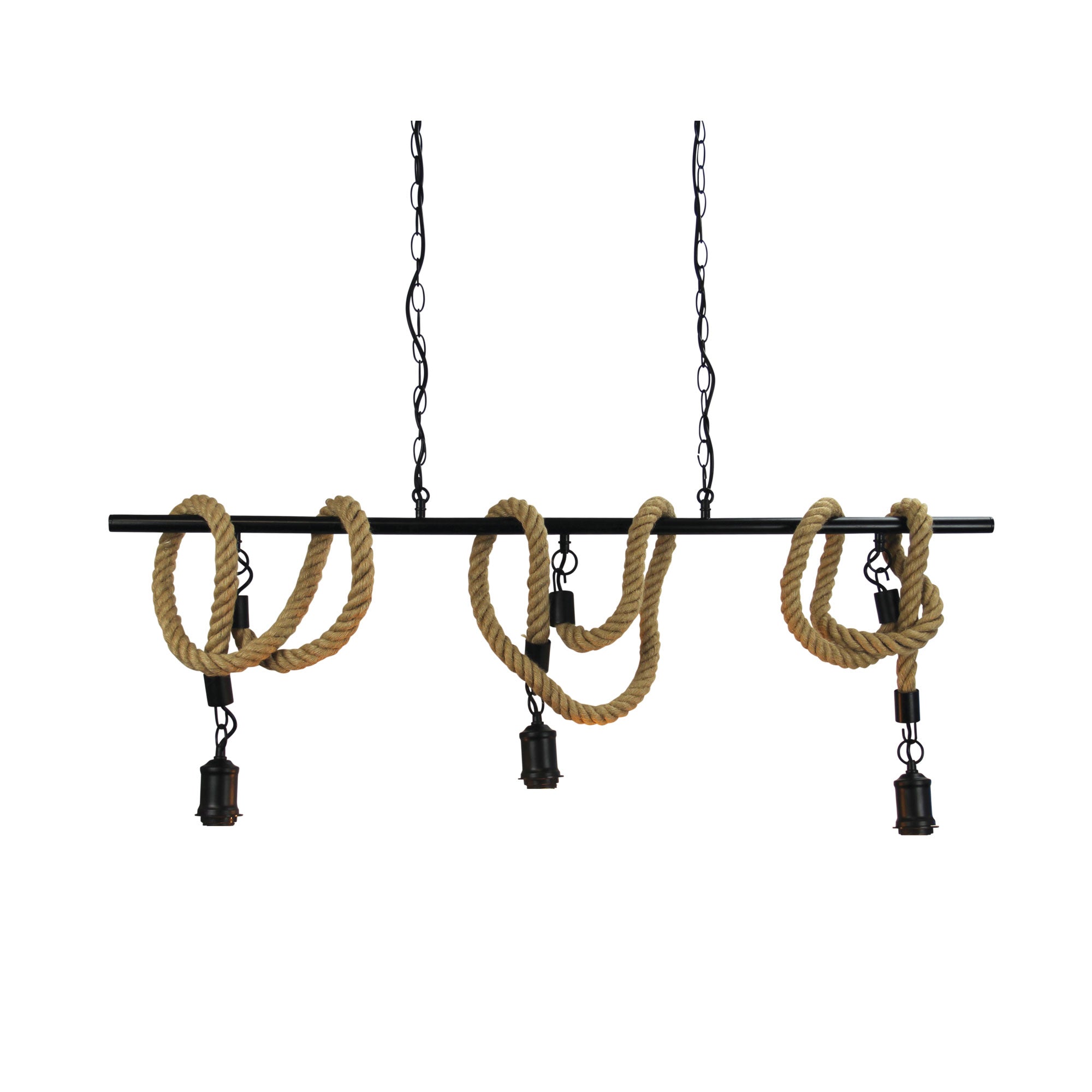 Rope 3 Light Triple Rope Pendant Matt Black And Coir