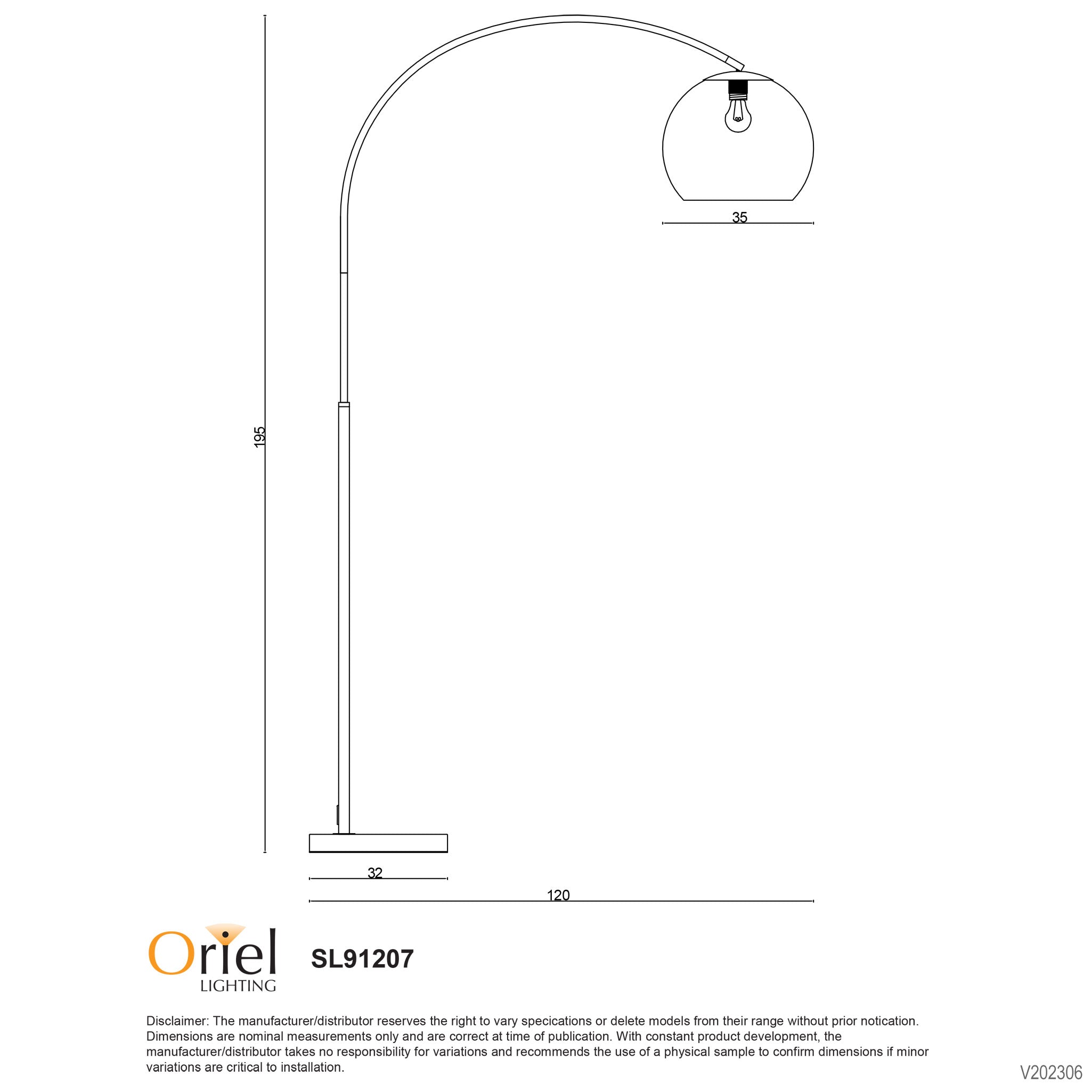 Over Black With Clear Acrylic Shade E27 Arc Floor Lamp