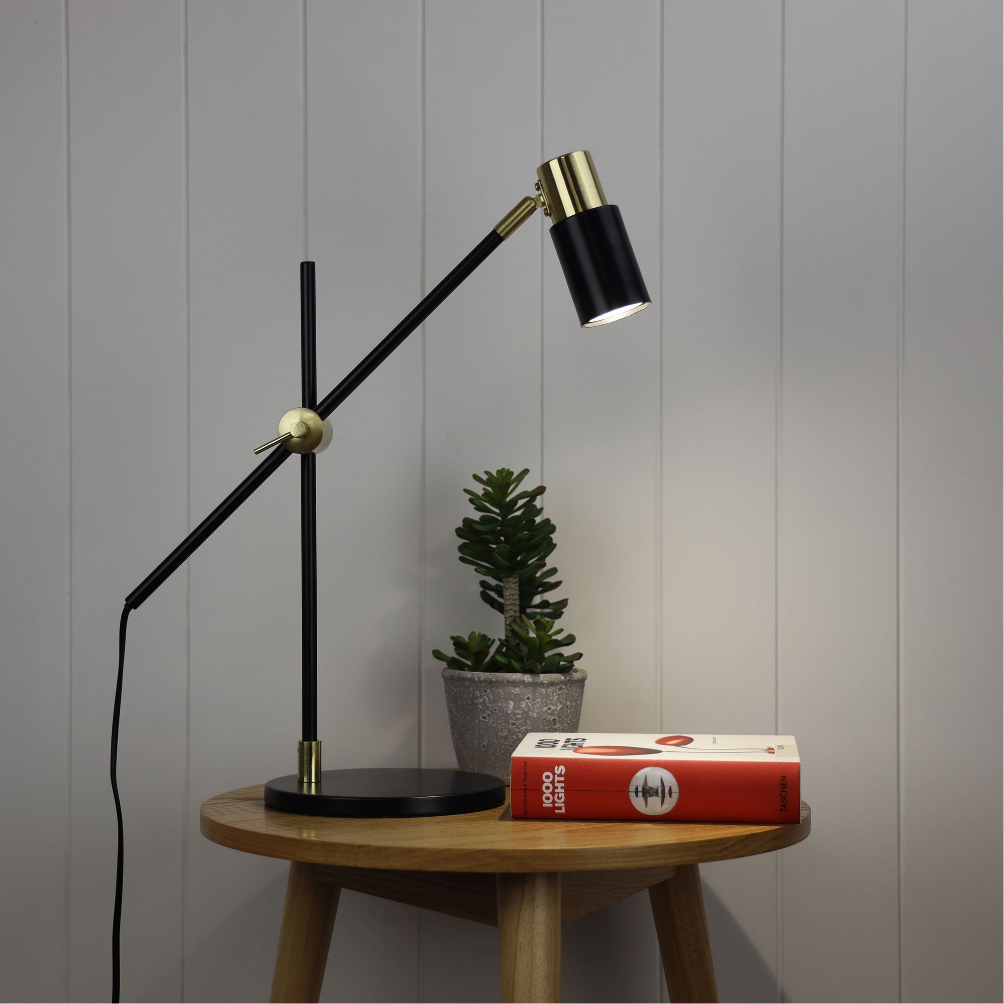Charlie Black & Satin Brass GU10 Desk Lamp