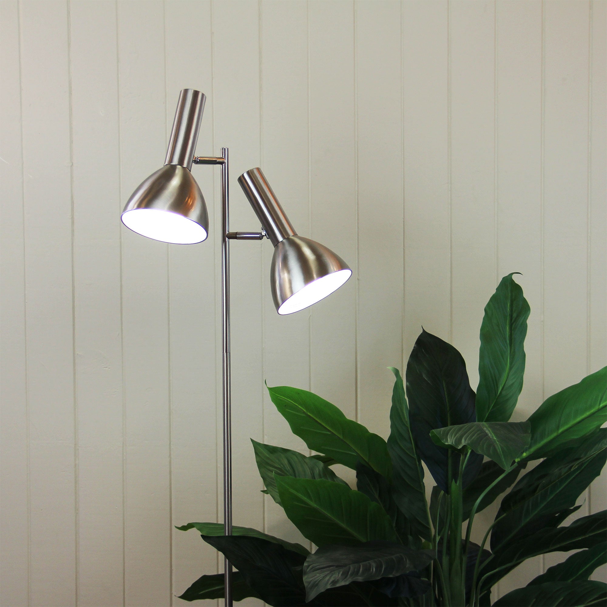 Vespa Brushed Chrome 2 x E27 Mid-Century Twin Floor Lamp