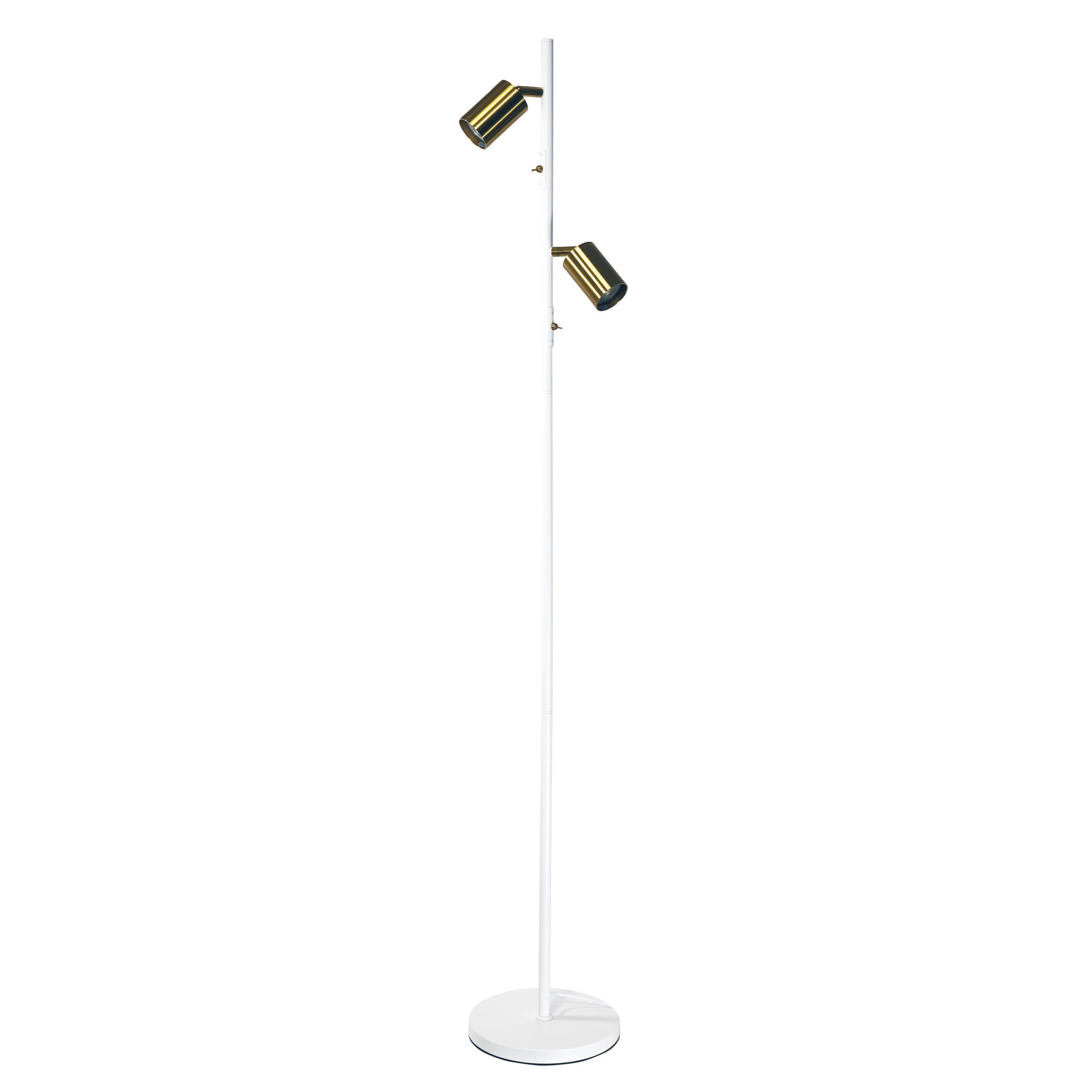 Ponte Floor White Satin Brass Adjustable Twin Lamp