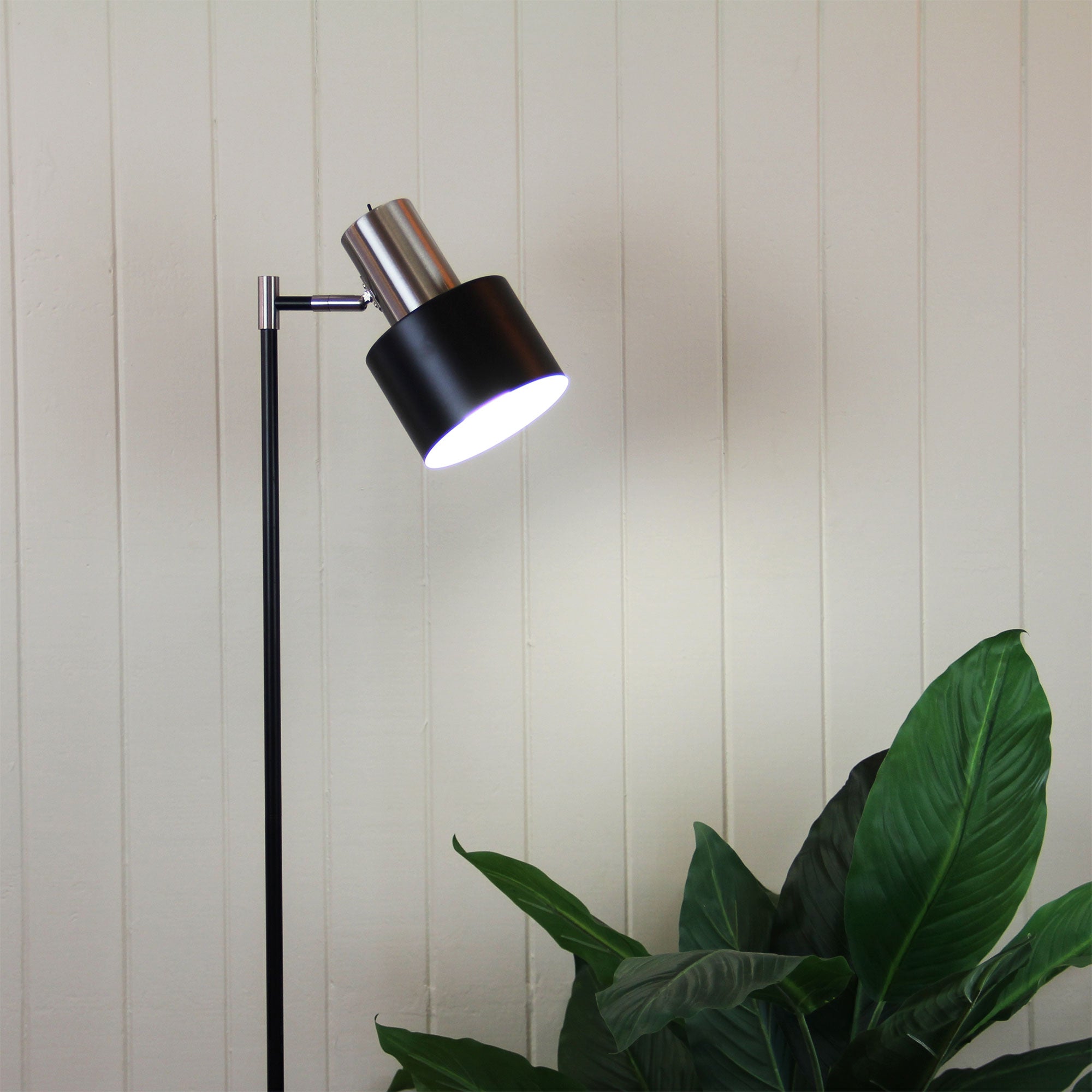 Ari Black & Brushed Chrome Mid-Century Floor Lamp