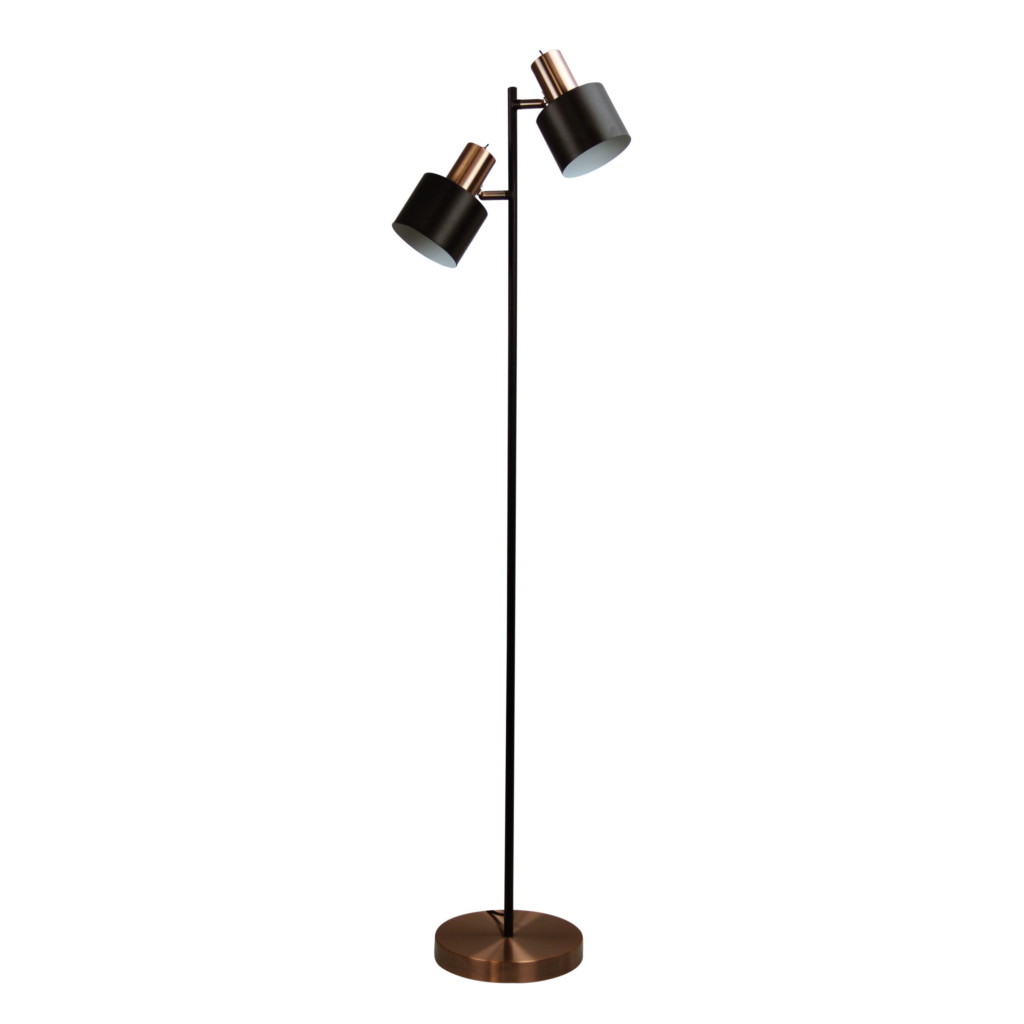 Ari Twin Floor Mid-Century Task Lamp With Brushed Copper