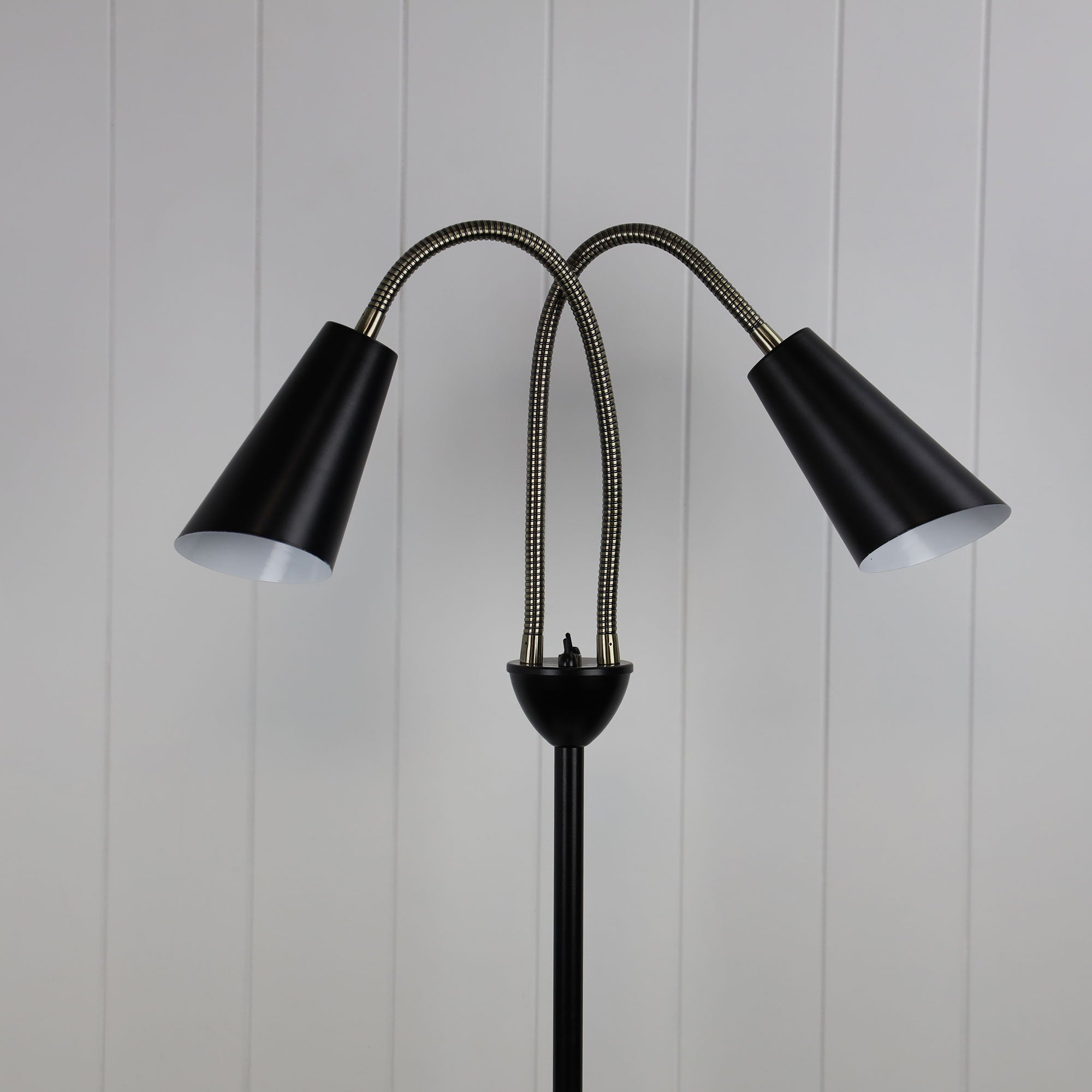 Walt Black & Antique Brass Twin Flexible Neck Lamp