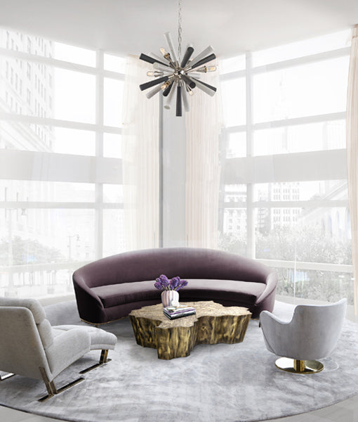 SPUTNIK: Polished Nickel / Dark-Light Grey Washed Wood Pendant Light