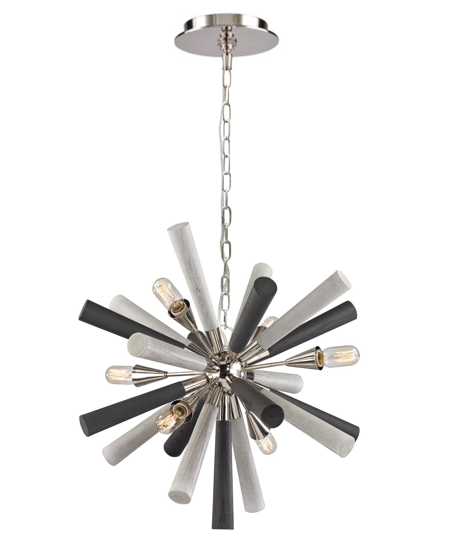 SPUTNIK: Polished Nickel / Dark-Light Grey Washed Wood Pendant Light