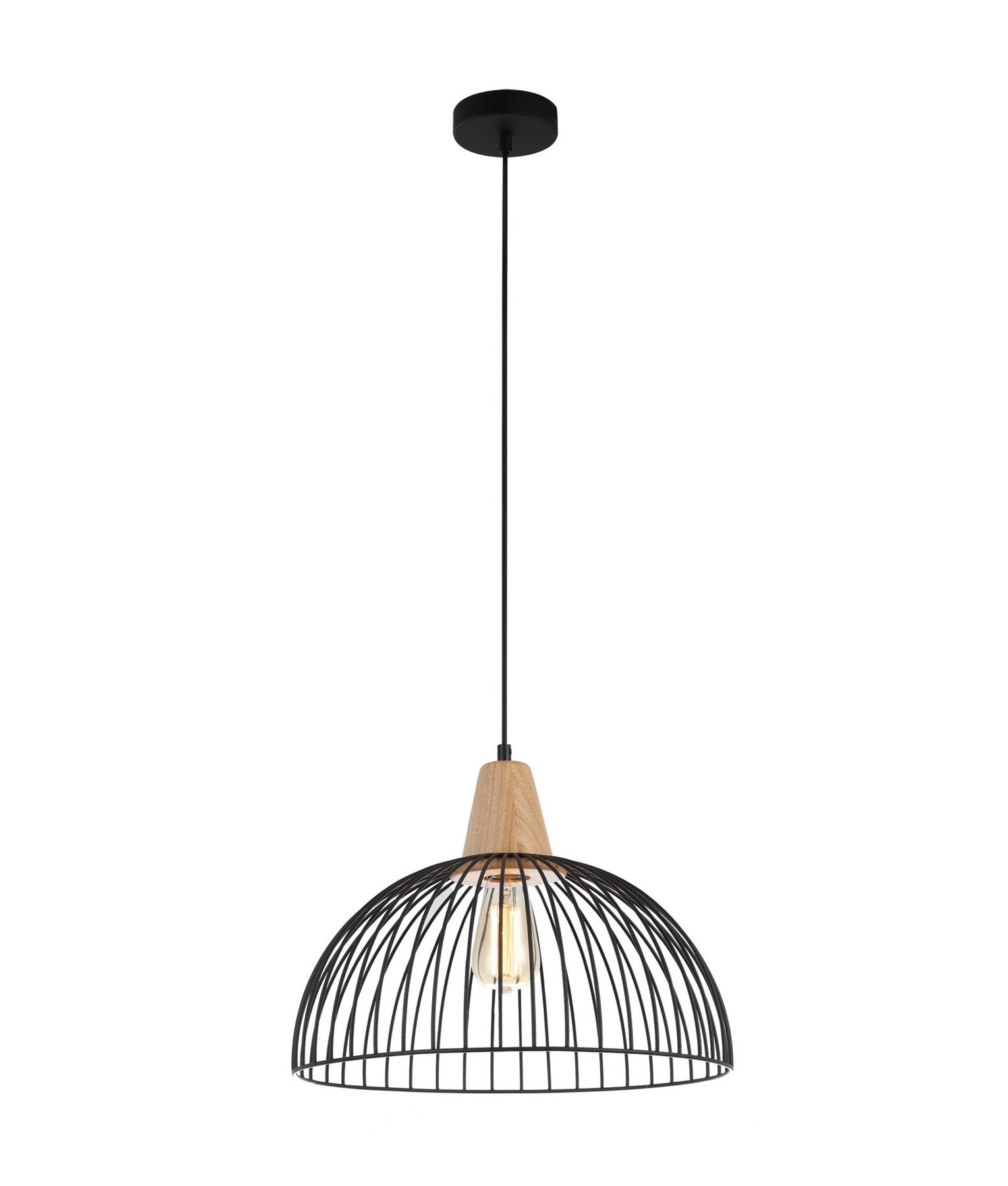 STRAND: Iron and Wood Dome Cage Pendant Lights