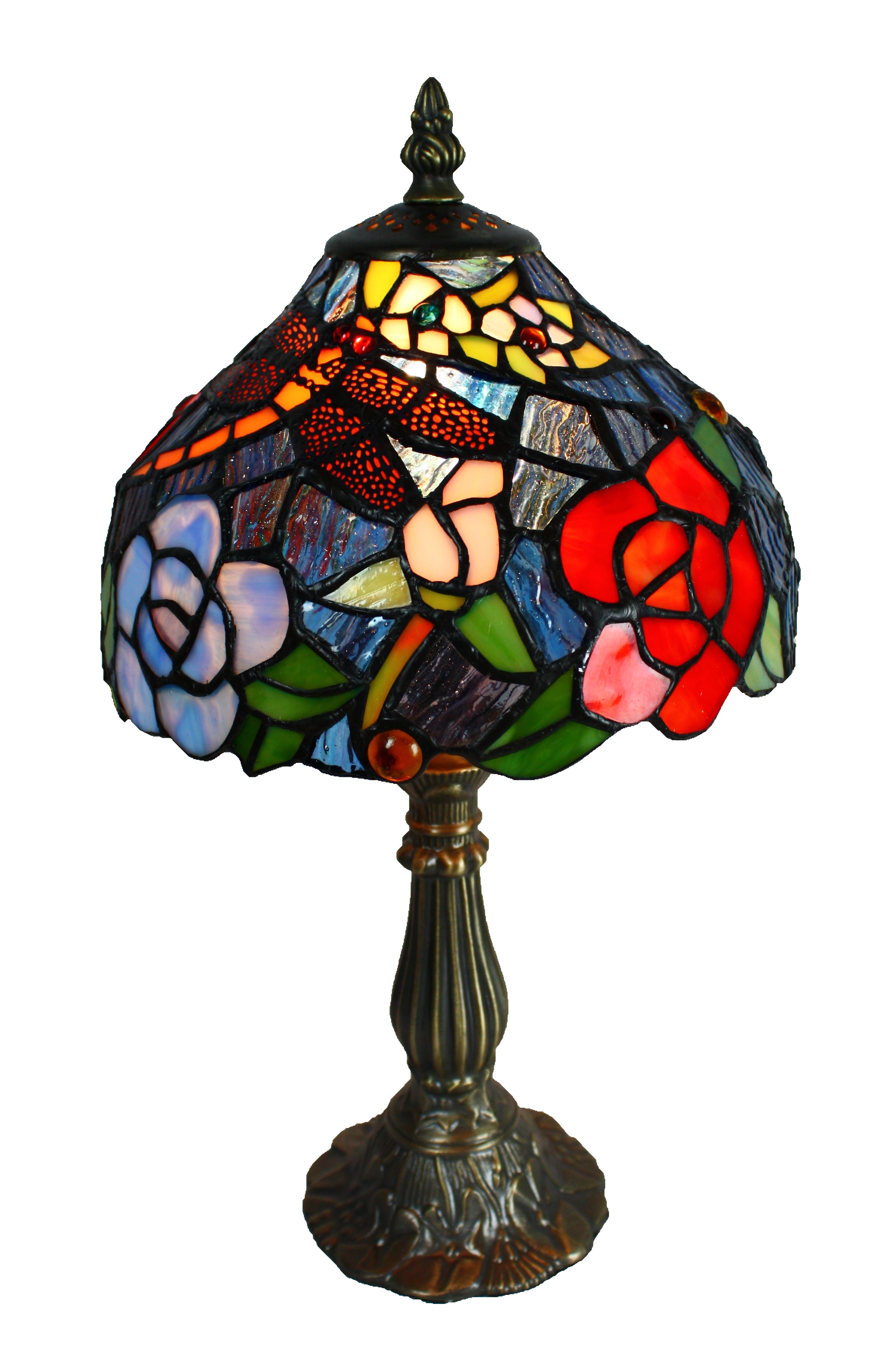 8” roses with dragonfly table lamp