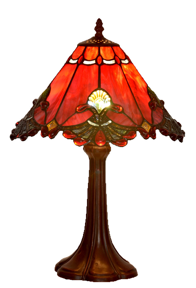 13” red panel style shade with butterfly knots table lamp