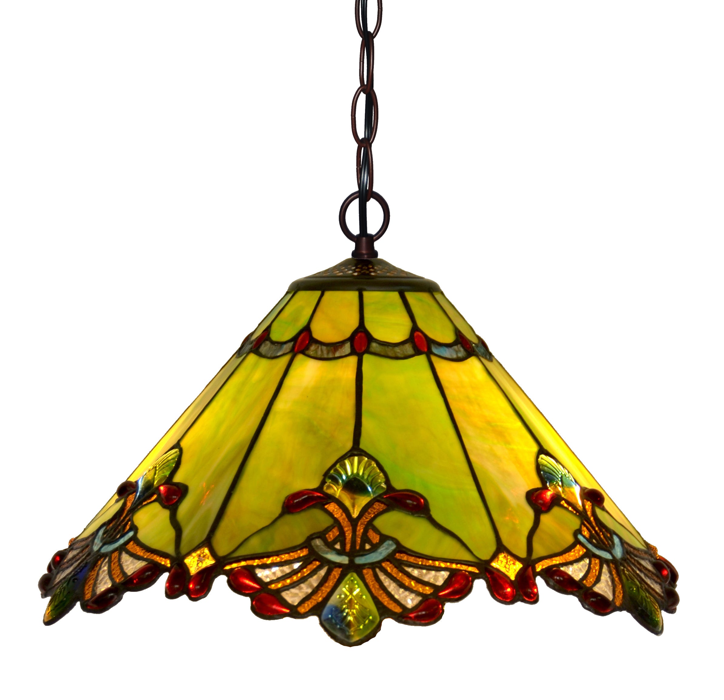 19” green panel style shade with butterfly knots pendant