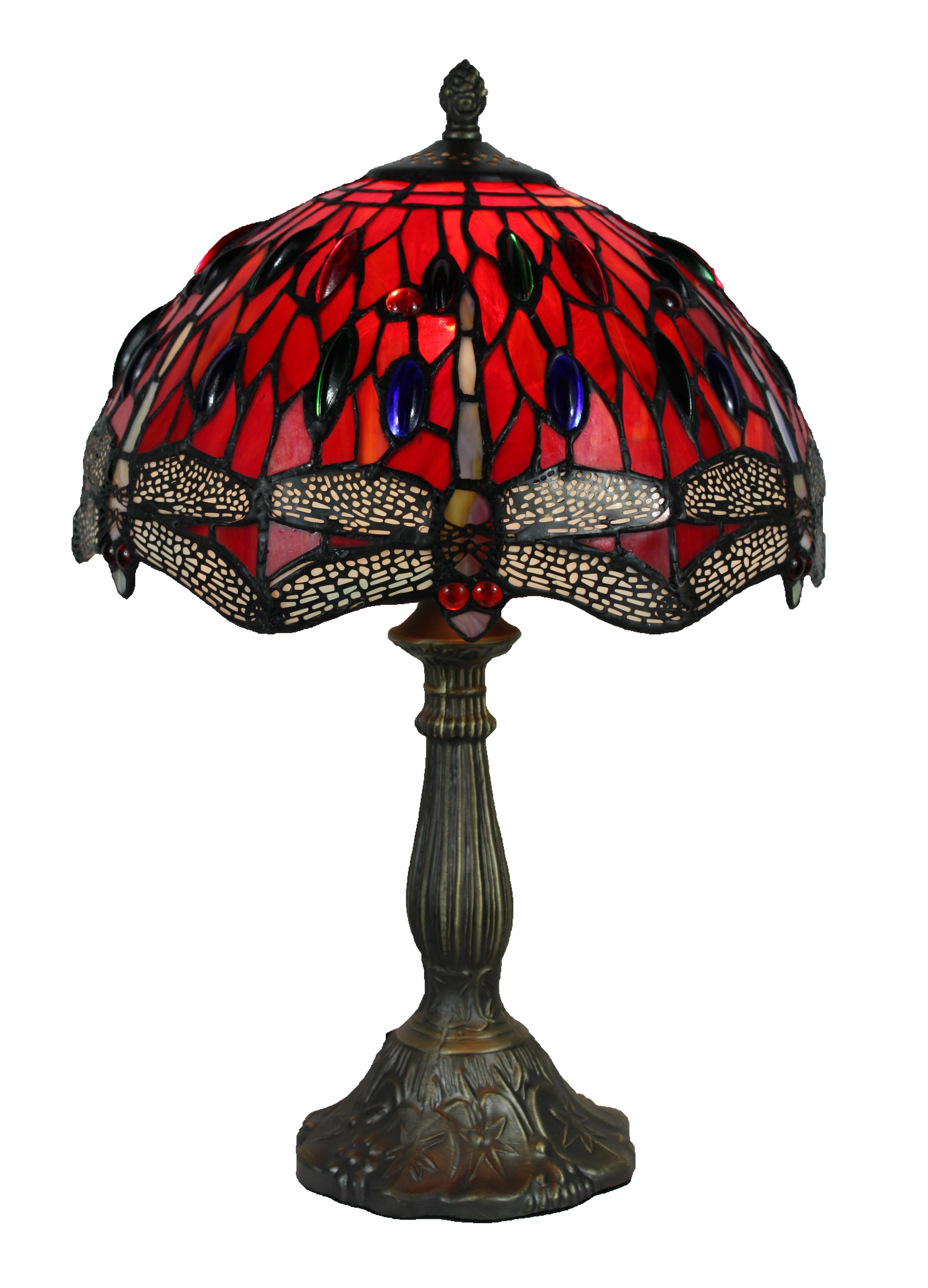 12” red dragonfly table lamp