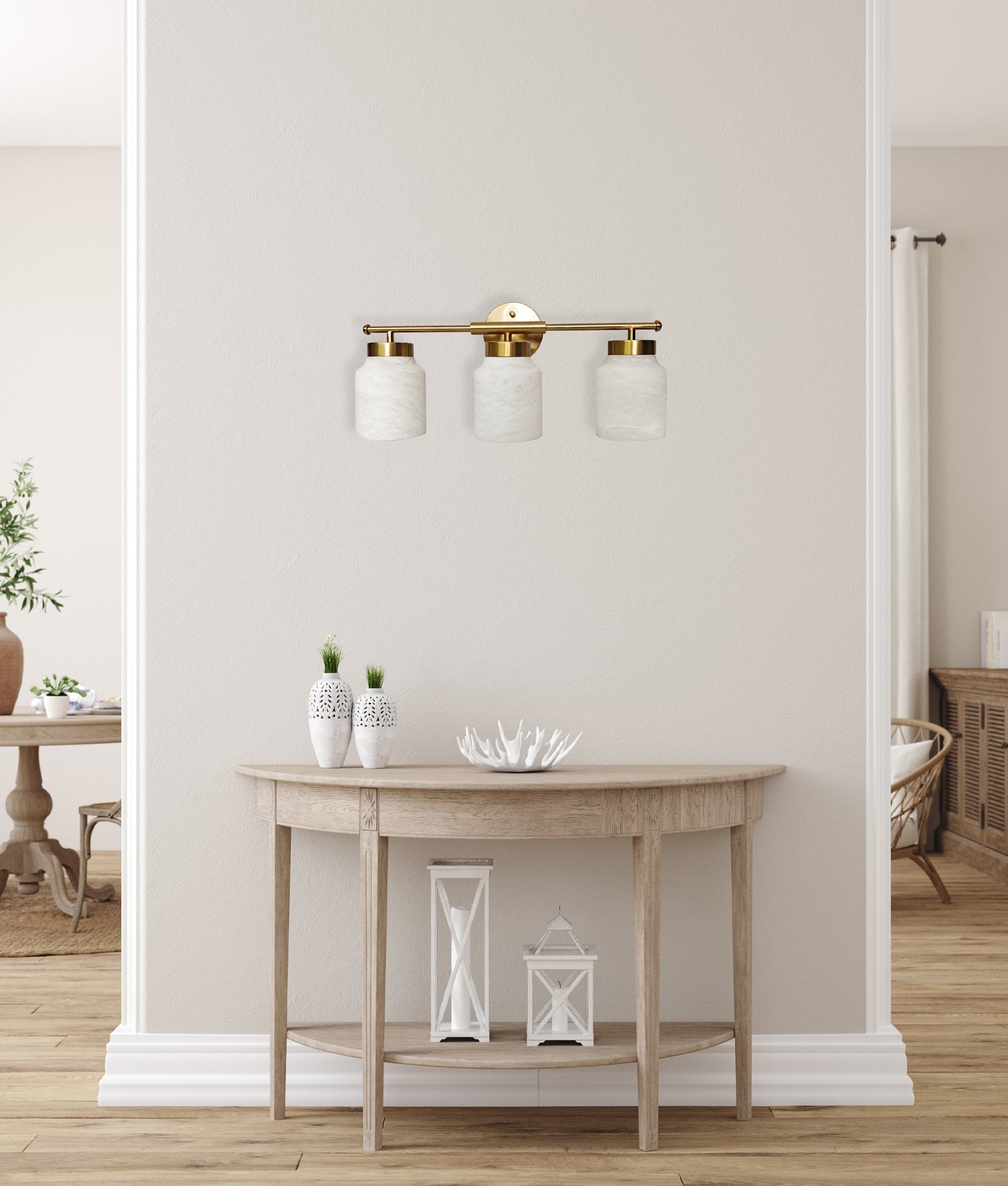 TUFO: Interior White Jar Alabaster with Brass Highlight Wall Light