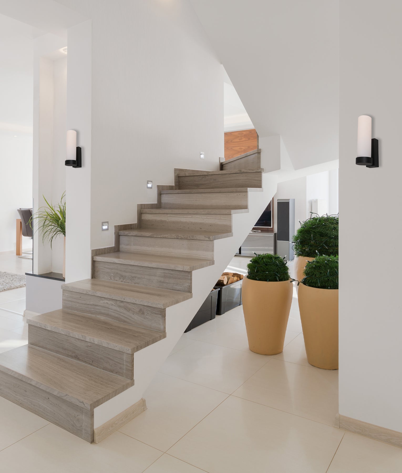 Vara: Interior Tubular Up Opal Glass Wall Lights
