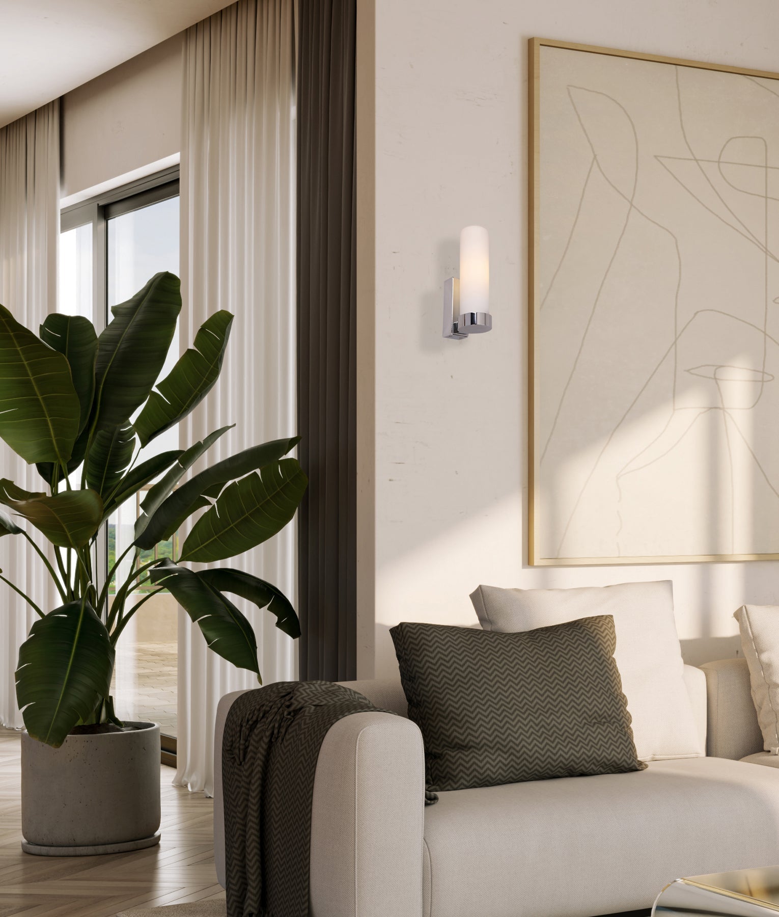 Vara: Interior Tubular Up Opal Glass Wall Lights