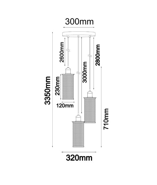 VENETO: Industrial Aged Decorative Multiple Black Mesh Pendant Light