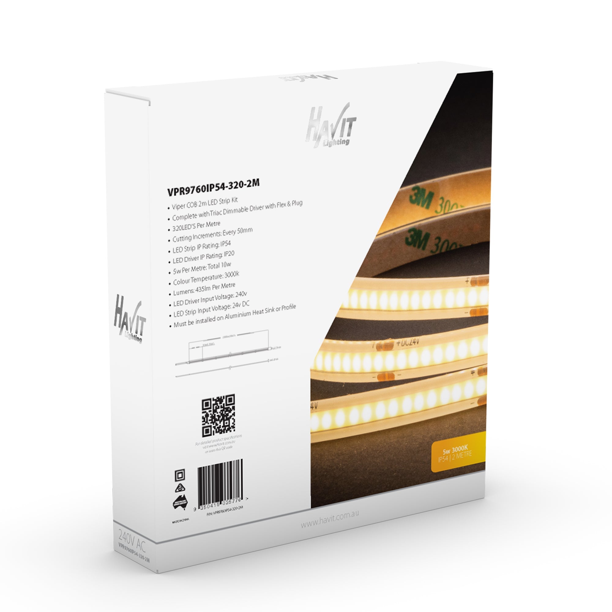 VPR9760IP54-320-2M - Viper COB 5w Per Metre 2m LED Strip kit 3000k