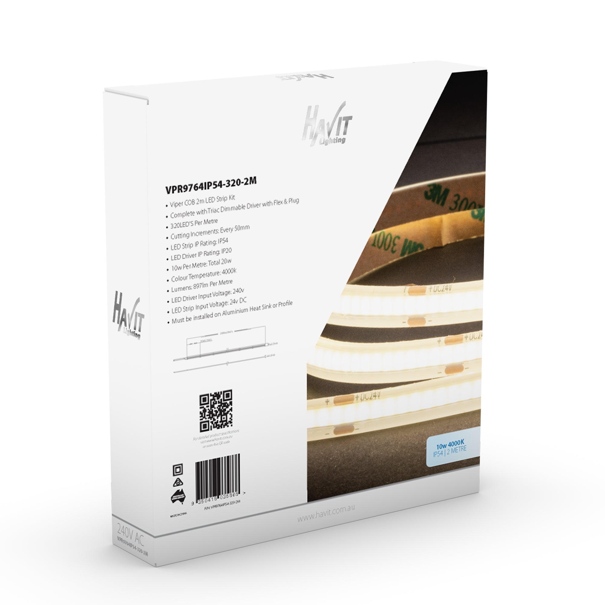 VPR9764IP54-320-2M - Viper COB 10w Per Metre 2m LED Strip kit 4000k