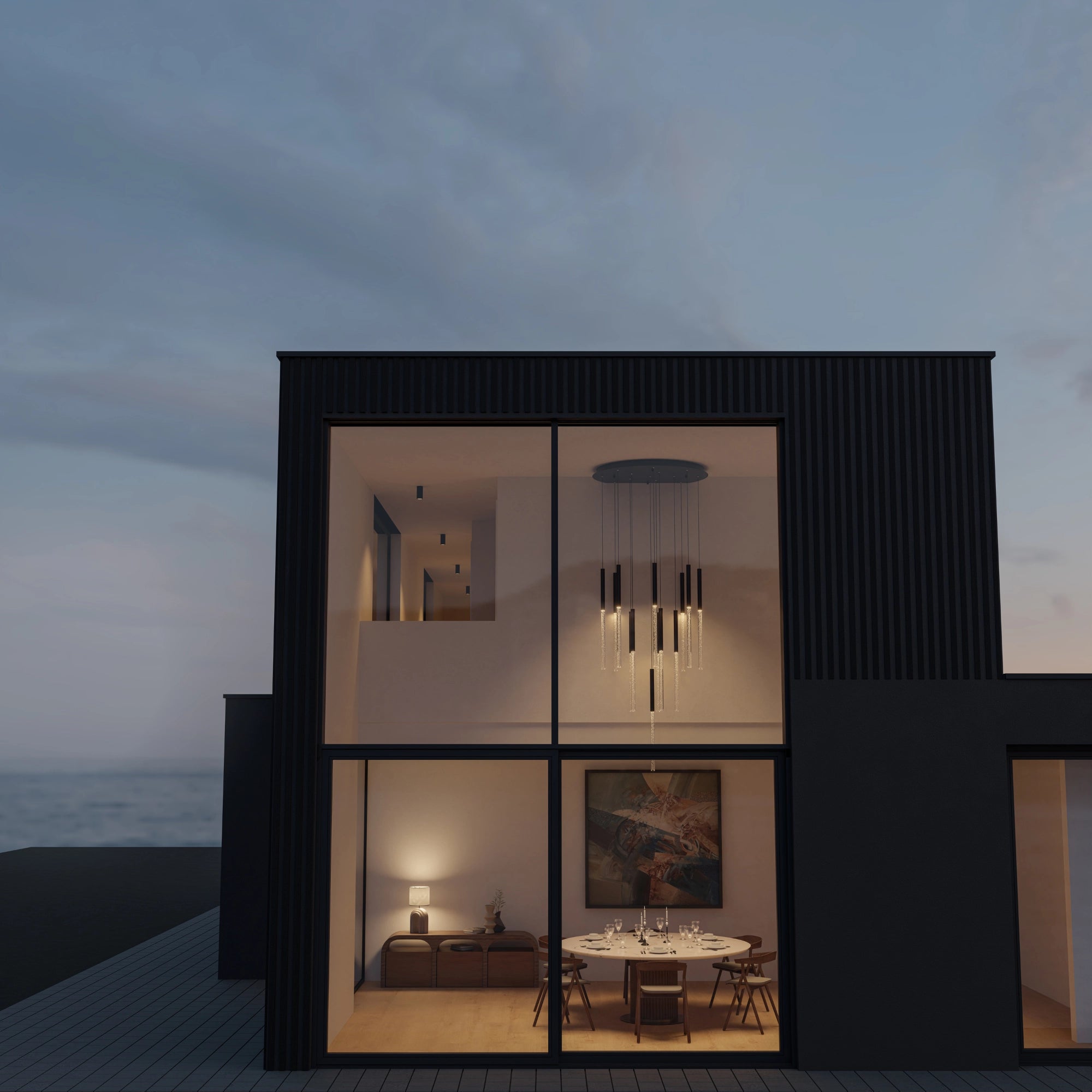 Rhea Black 100W 14 Light CCT Pencil Drop LED Pendant