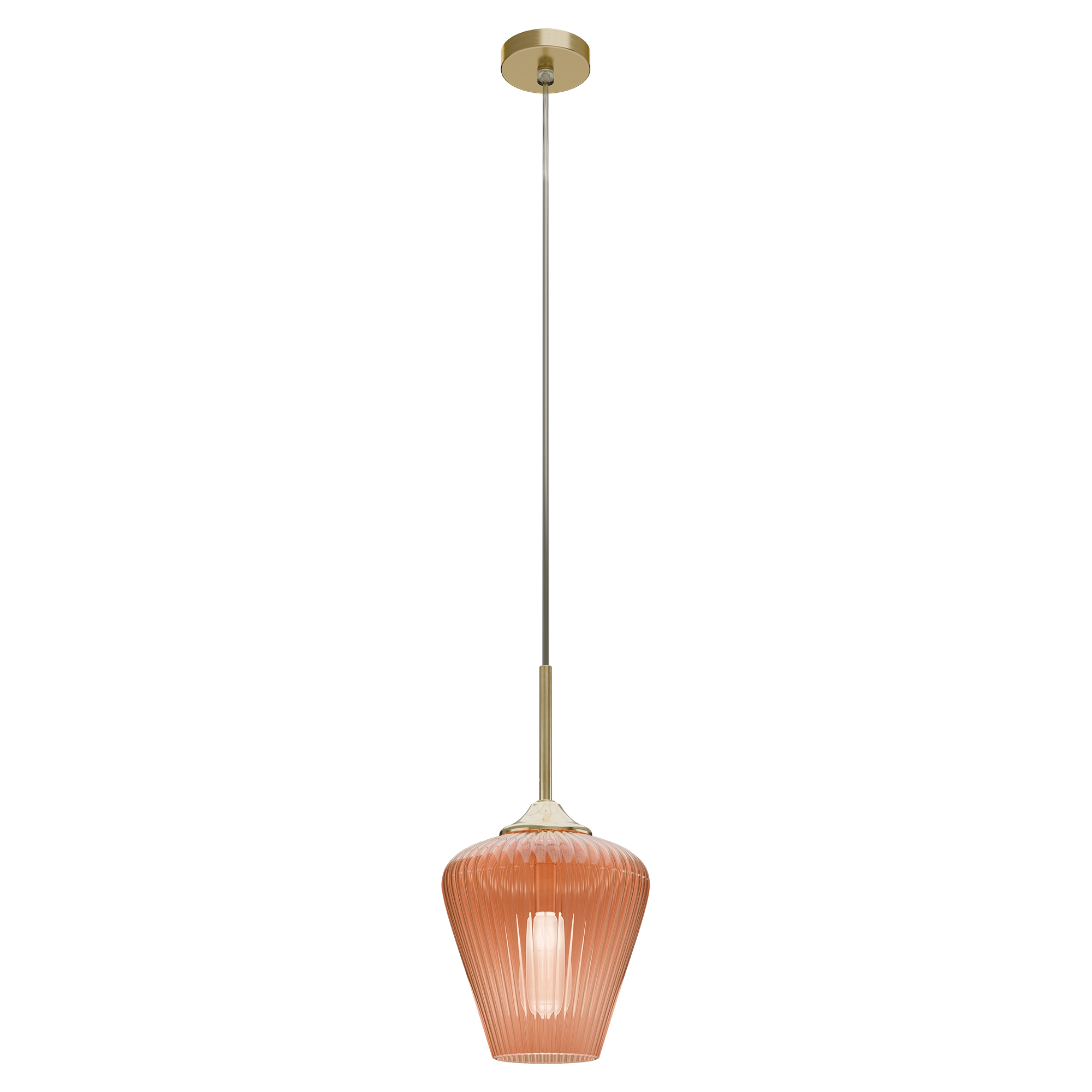 Ribbon Gold with Amber Ribbed Glass E27 230mm Pendant