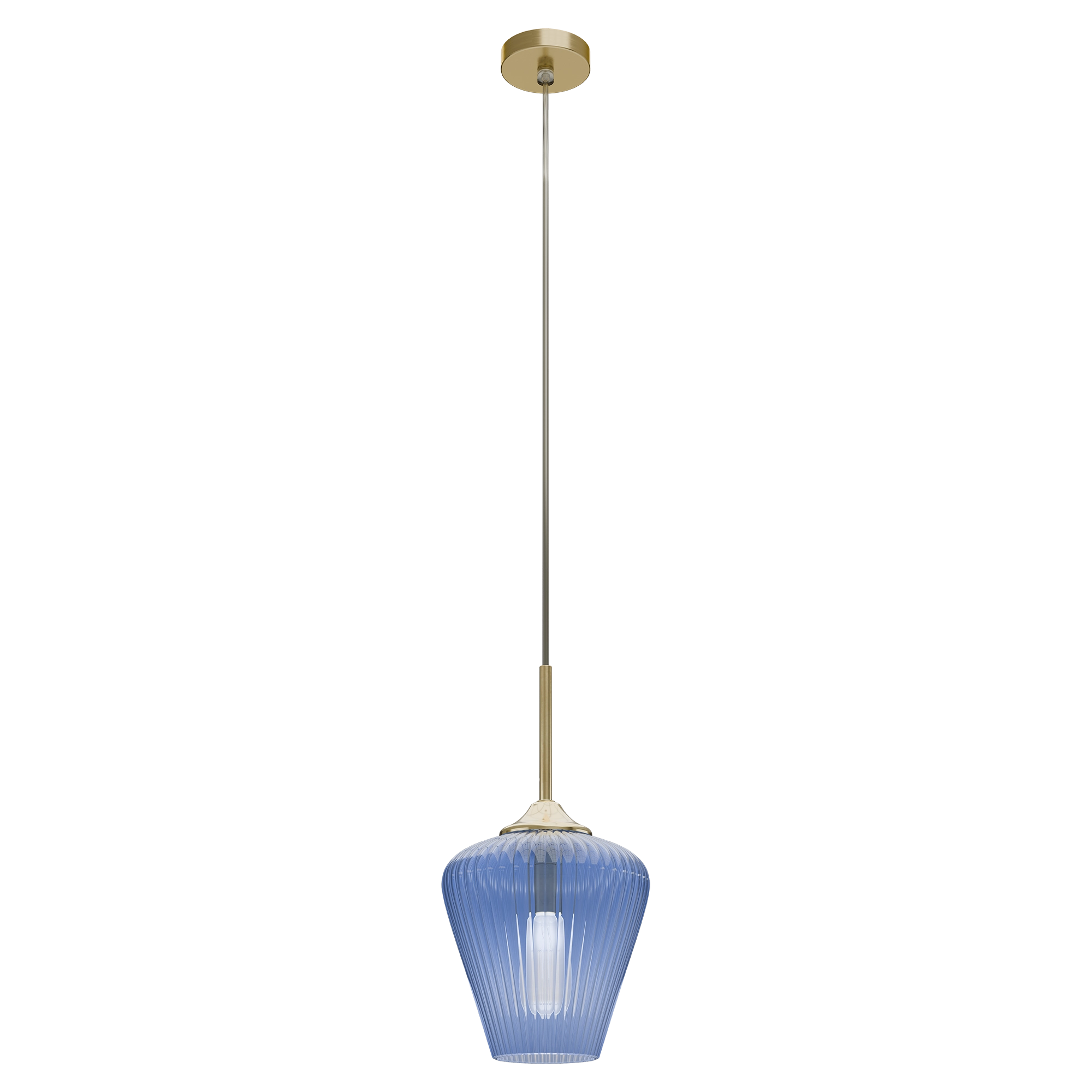 Ribbon Gold with Blue Ribbed Glass E27 230mm Pendant