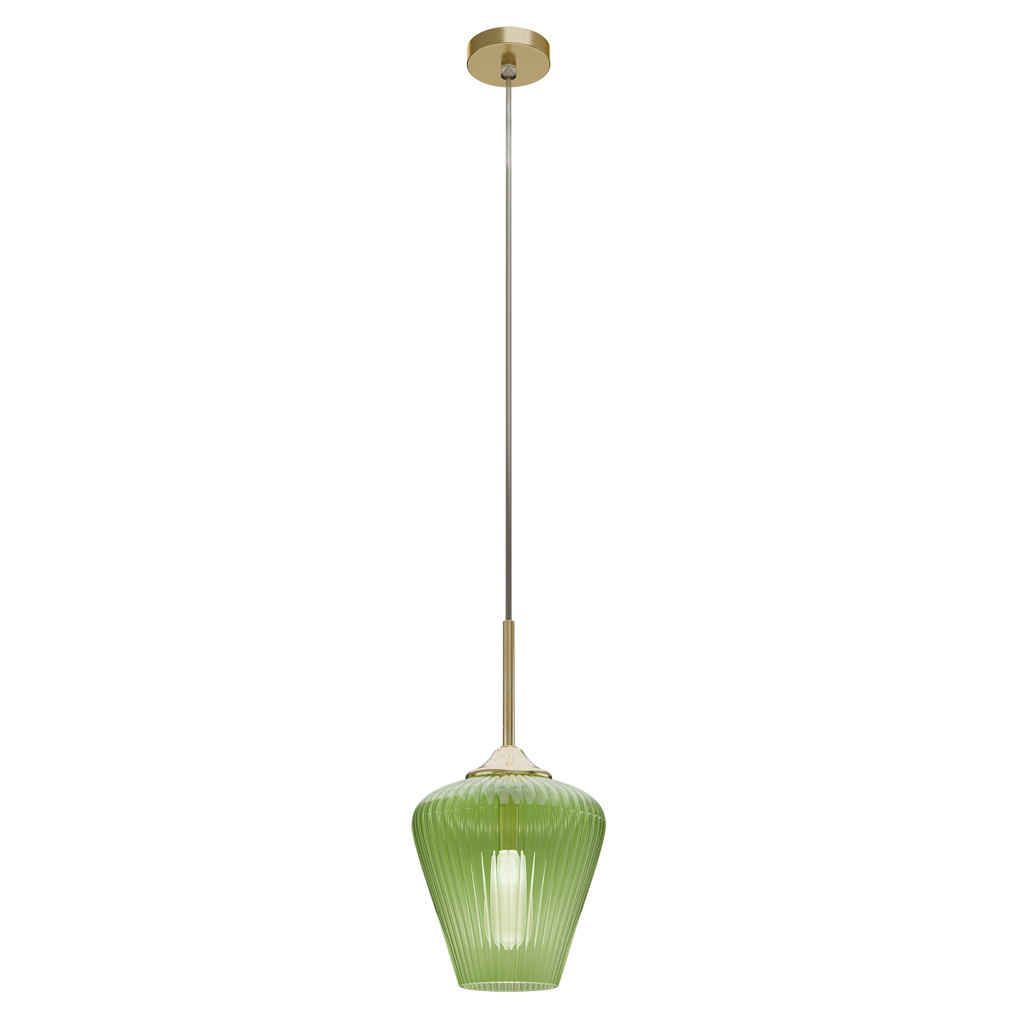 Ribbon Gold with Green Ribbed Glass E27 230mm Pendant