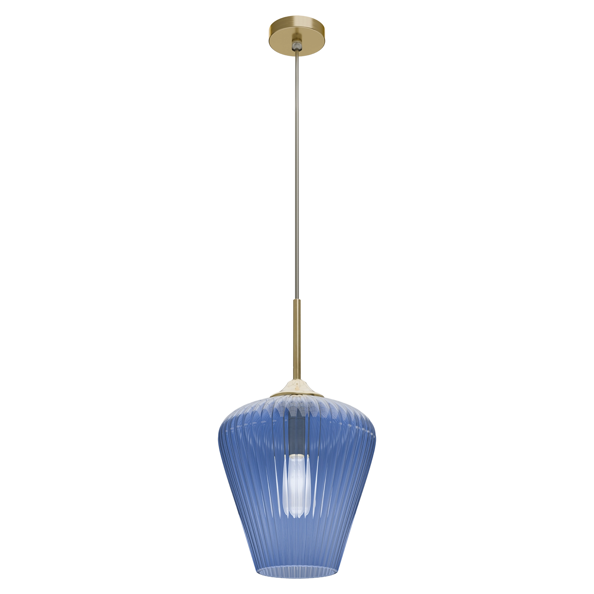 Ribbon Gold with Blue Ribbed Glass E27 280mm Pendant