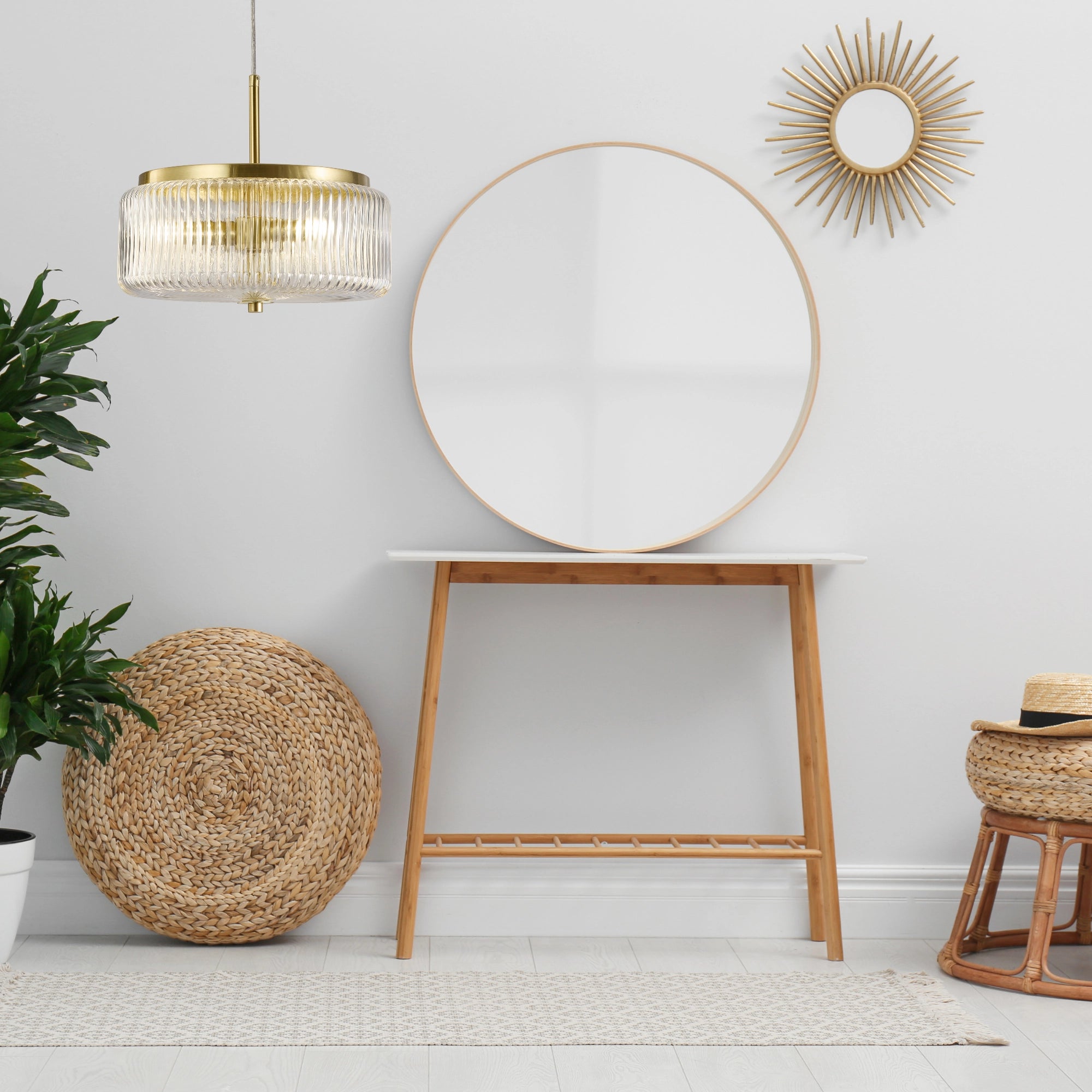 Whistler Gold & Clear Contemporary Ribbed Glass 3xG9 Pendant