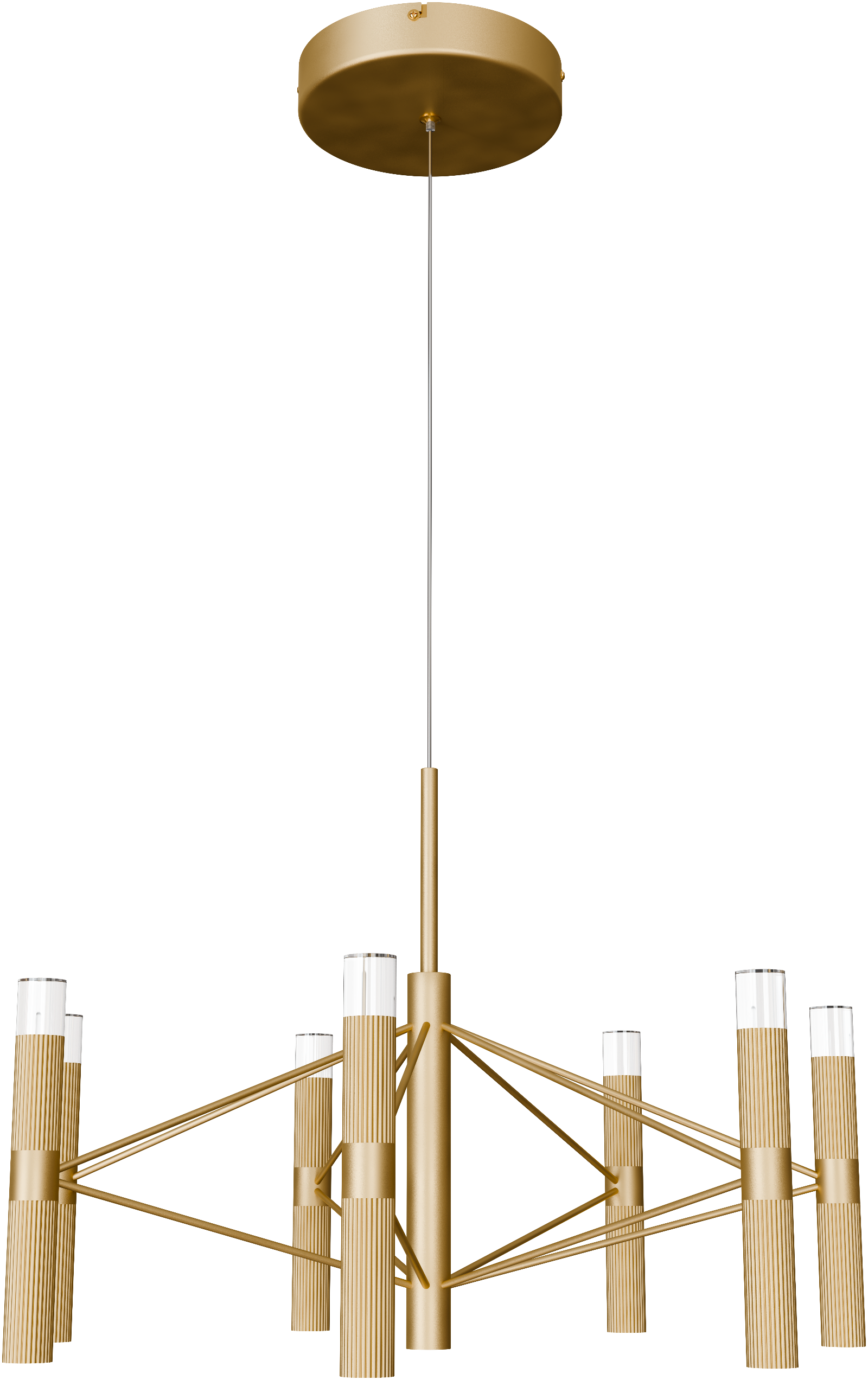 Aeris 600mm Fluted LED Pendant Six Head Clear Cord 57W Tri Colour Non Dimmable Gold 3M Drop IP20