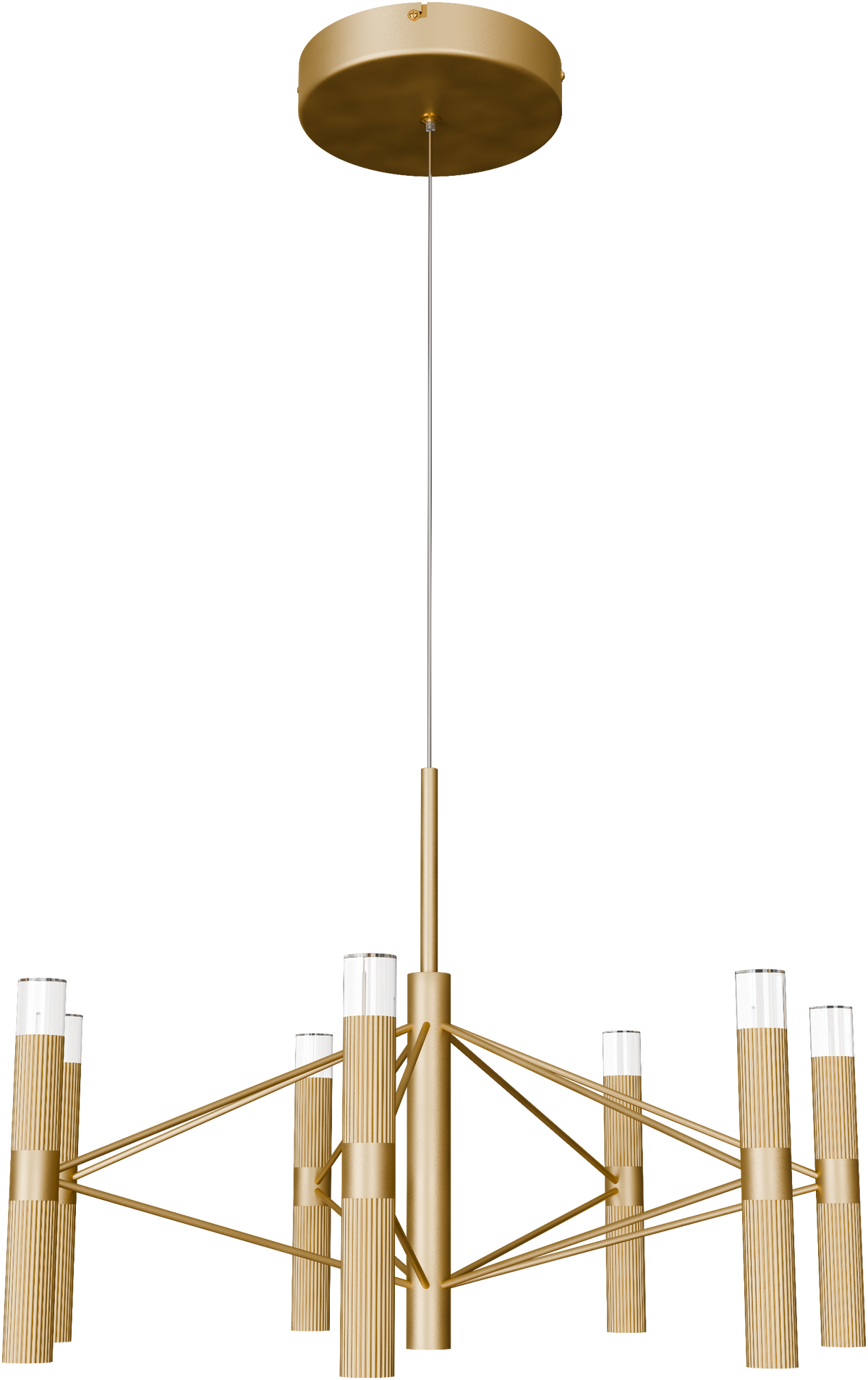 Aeris 600mm Fluted LED Pendant Six Head Clear Cord 57W Tri Colour Non Dimmable Gold 3M Drop IP20
