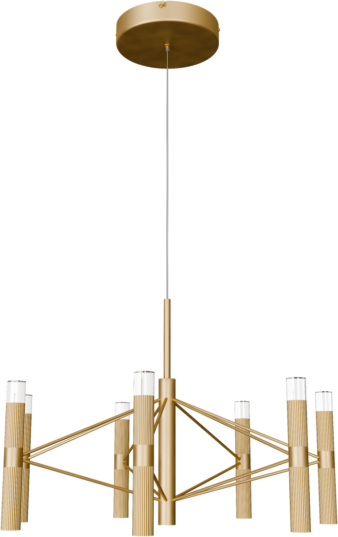 Aeris 600mm Fluted LED Pendant Six Head Clear Cord 57W Tri Colour Non Dimmable Gold 3M Drop IP20