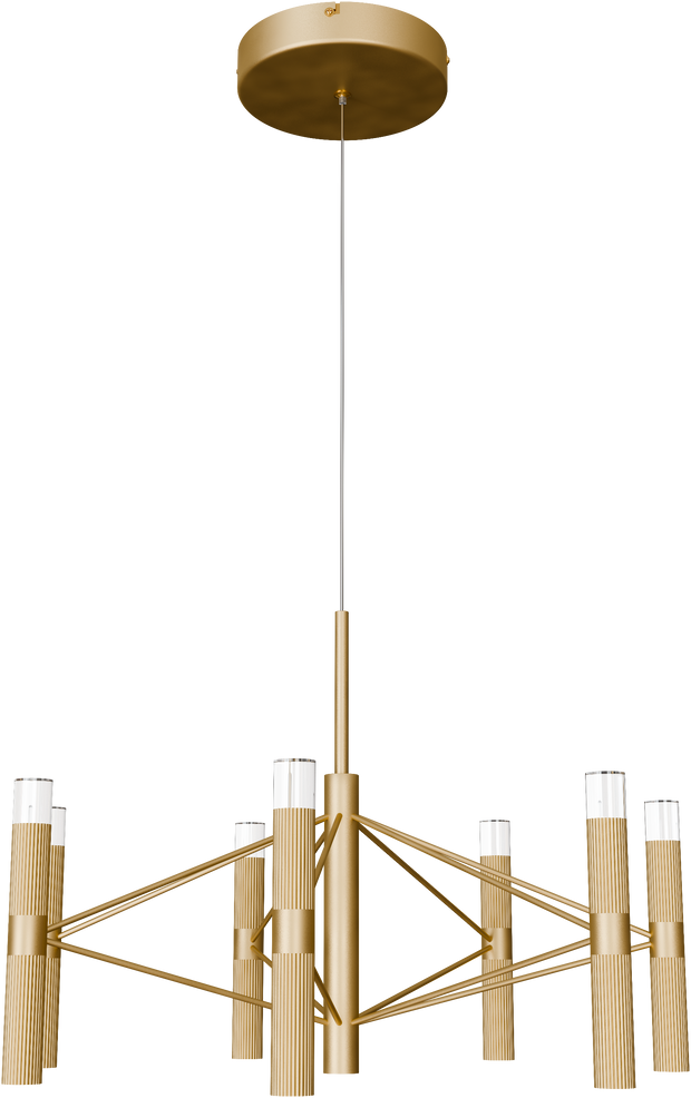 Aeris 600mm Fluted LED Pendant Six Head Clear Cord 57W Tri Colour Non Dimmable Gold 3M Drop IP20