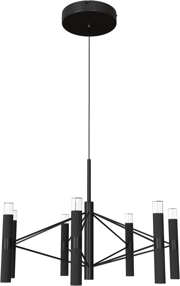 Aeris 600mm Fluted LED Pendant Six Head Black Cord 57W Tri Colour Non Dimmable Black 3M Drop IP20