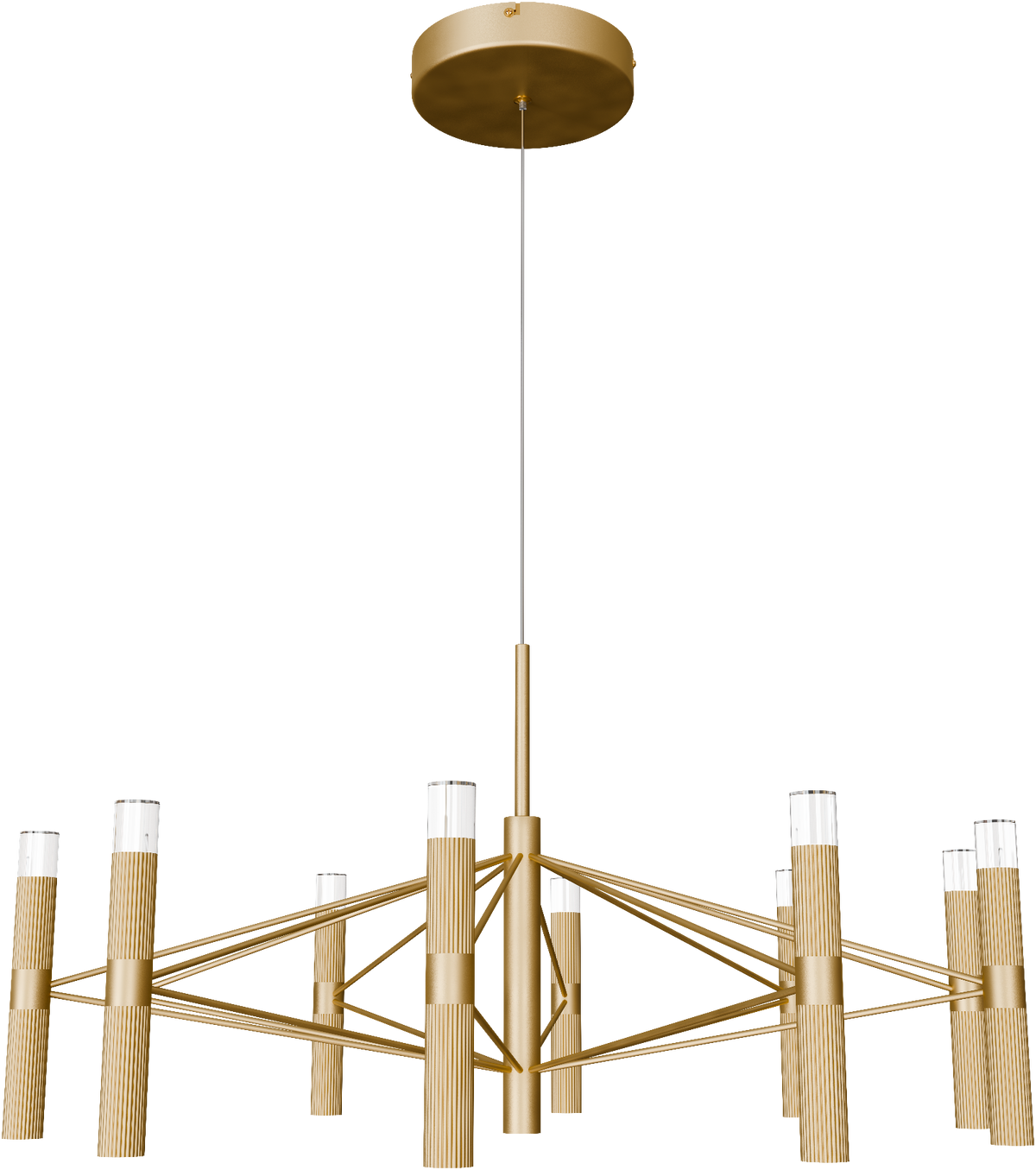 Aeris 800mm Fluted LED Pendant Ten Head Clear Cord 80W Tri Colour Non Dimmable Gold 3M Drop IP20