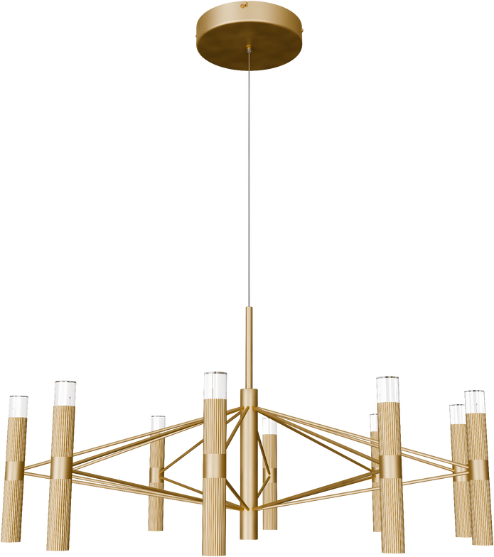 Aeris 800mm Fluted LED Pendant Ten Head Clear Cord 80W Tri Colour Non Dimmable Gold 3M Drop IP20