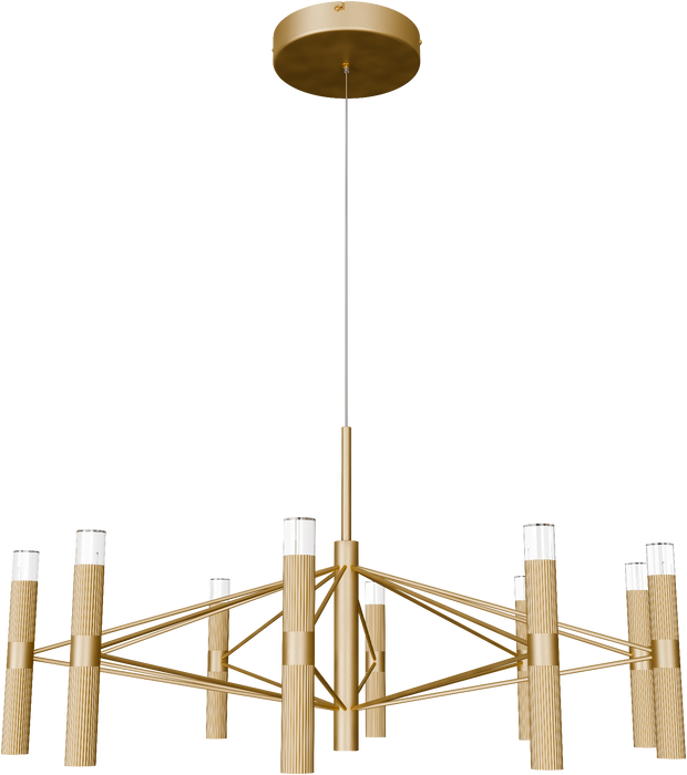 Aeris 800mm Fluted LED Pendant Ten Head Clear Cord 80W Tri Colour Non Dimmable Gold 3M Drop IP20