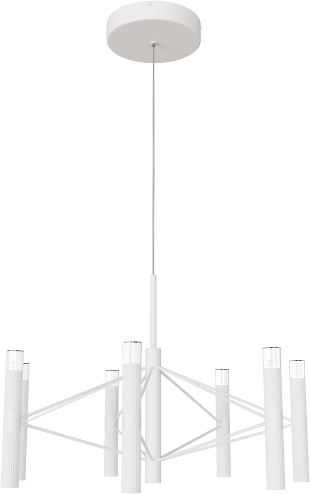 Aeris 600mm Fluted LED Pendant Six Head Clear Cord 57W Tri Colour Non Dimmable White 3M Drop IP20