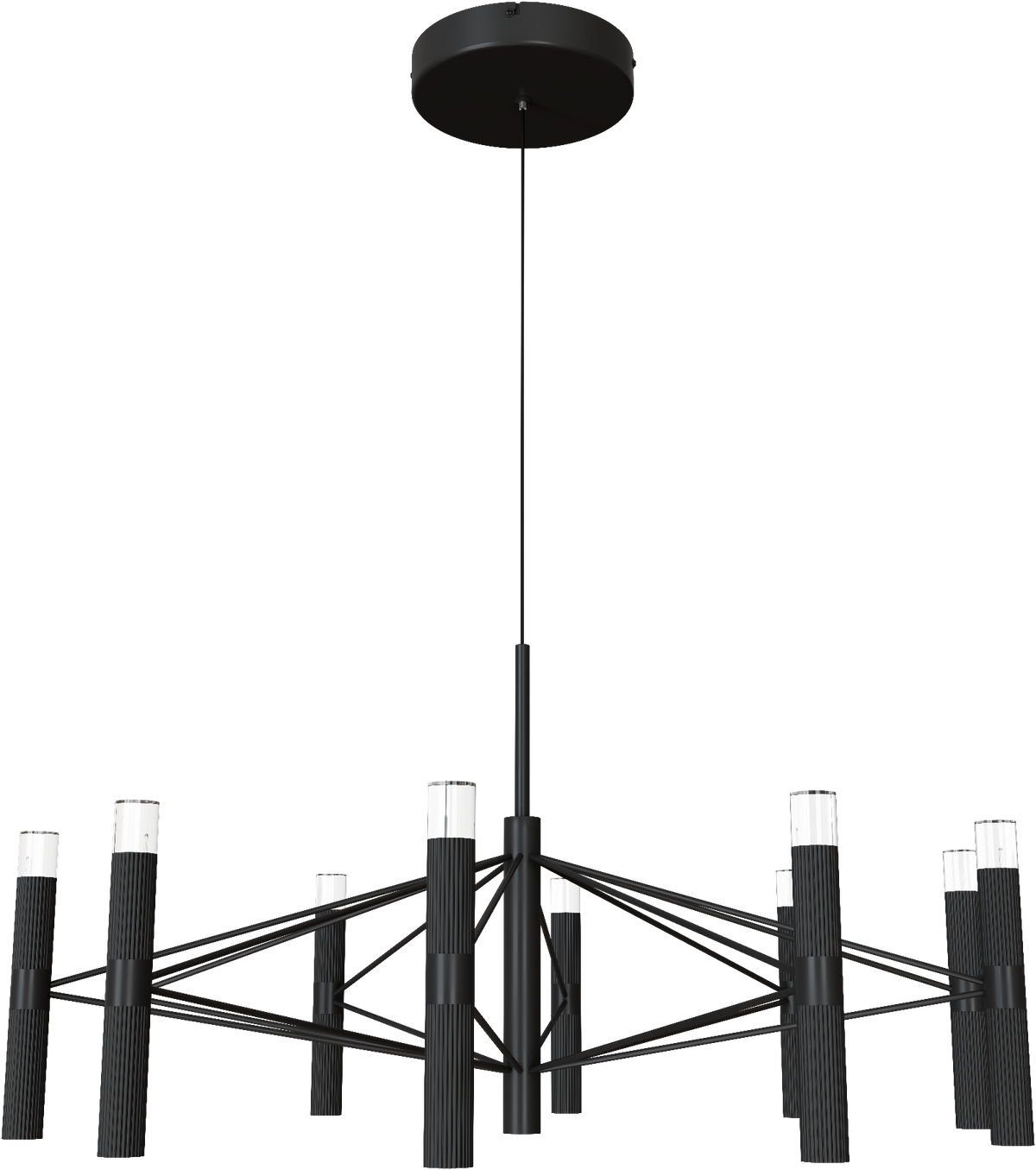Aeris 800mm Fluted LED Pendant Ten Head Black Cord 80W Tri Colour Non Dimmable Black 3M Drop IP20