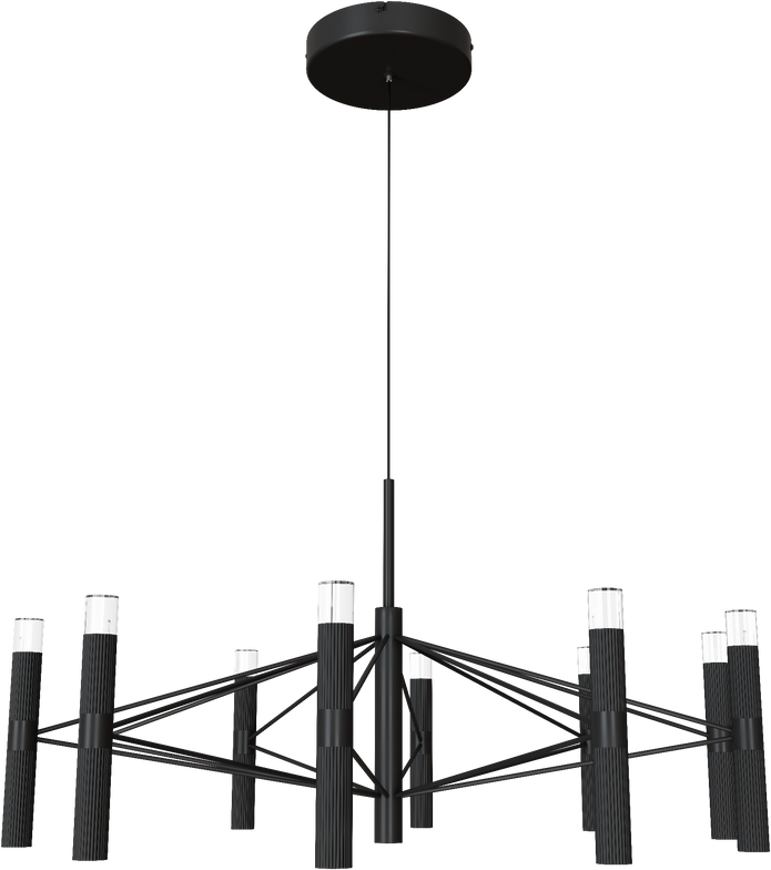 Aeris 800mm Fluted LED Pendant Ten Head Black Cord 80W Tri Colour Non Dimmable Black 3M Drop IP20