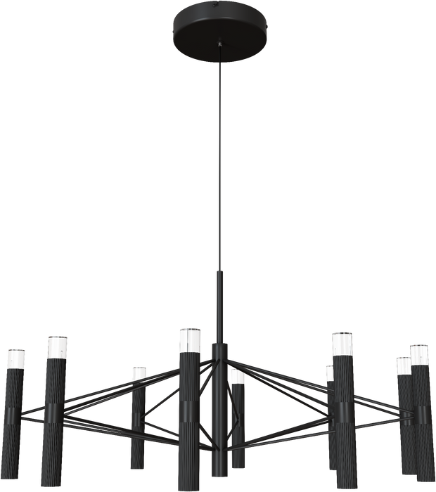 Aeris 800mm Fluted LED Pendant Ten Head Black Cord 80W Tri Colour Non Dimmable Black 3M Drop IP20