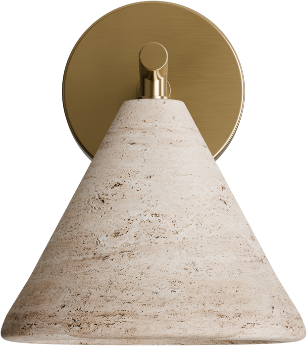 Orville Natural Travertine 205mm E27 Wall Light Brass - IP20