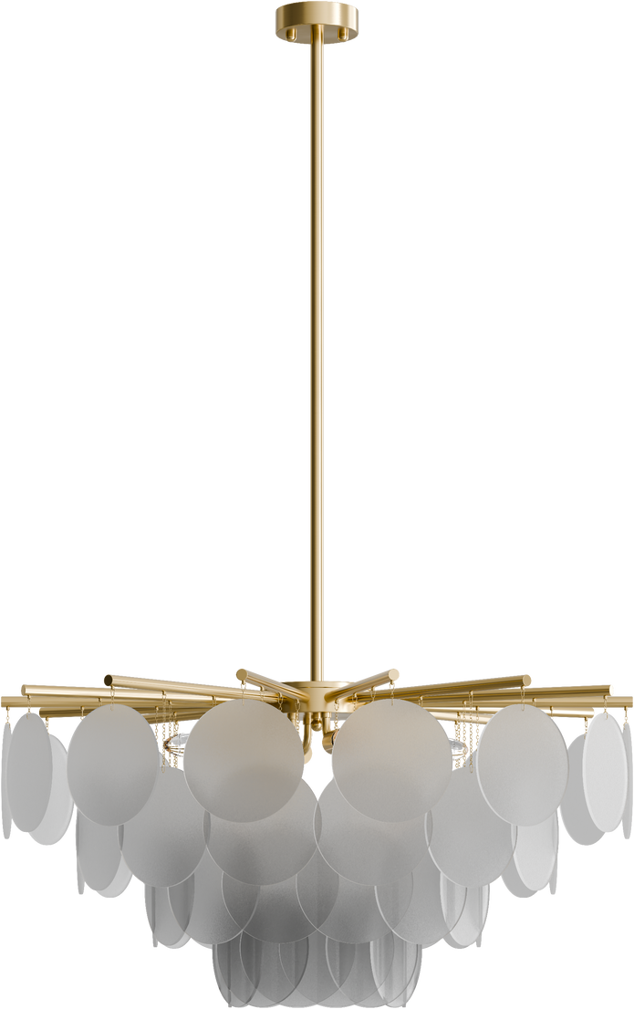 Prism 800mm Frosted glass Pendant Clear Cord 8x E14 Brass 3M Drop IP20
