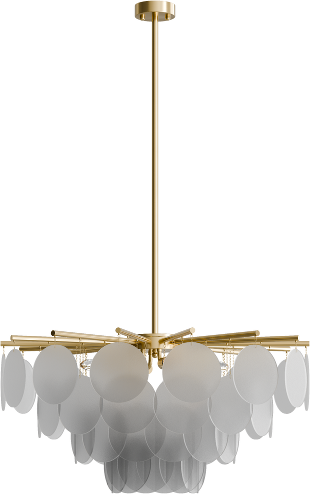 Prism 800mm Frosted glass Pendant Clear Cord 8x E14 Brass 3M Drop IP20