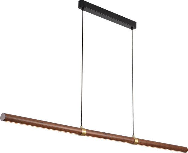 Aquila 1500mm Linear LED Pendant Natural Timber 24W TRI Colour Non-dimmable Walnut / Black 2M Drop IP20
