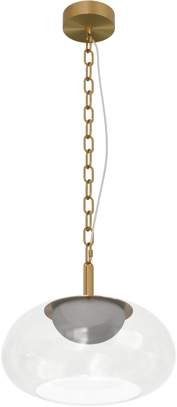 Bower 350mm Alabaster & Hand Blown Glass LED Pendant Chain suspension 10W Tri Colour Non Dimmable Brass 3M Drop IP20