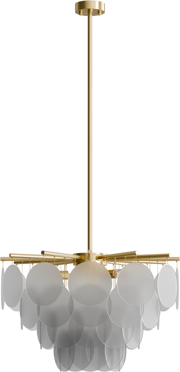 Prism 650mm Frosted glass Pendant Clear Cord 6x E14 Brass IP20